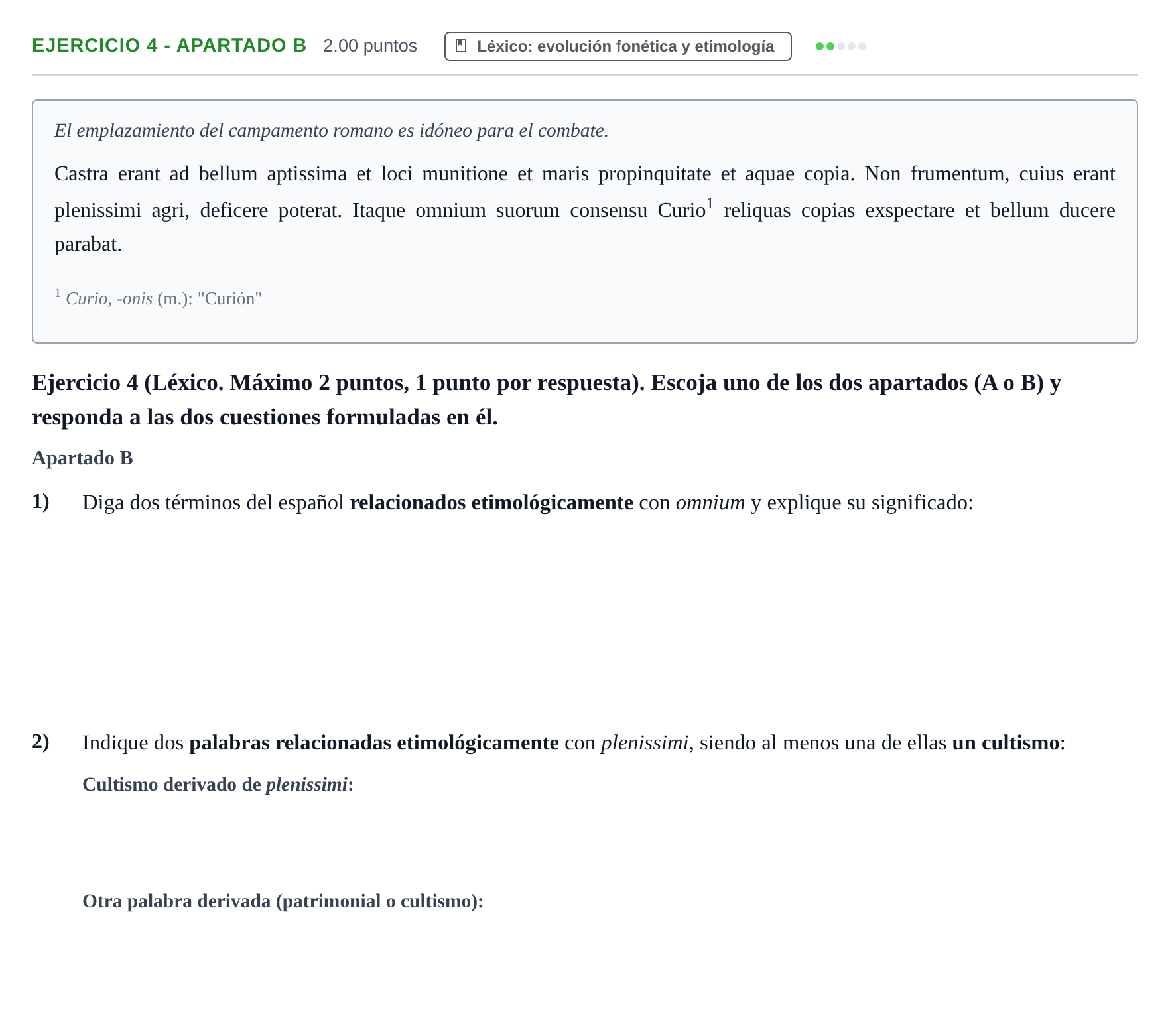 Enunciado: Ejercicio 4 - Apartado B · Latín II PAU Asturias Ordinaria 2026