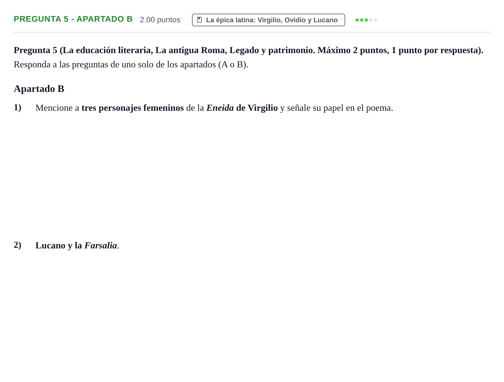 Enunciado: Pregunta 5 - Apartado B · Latín II PAU Asturias Ordinaria 2026