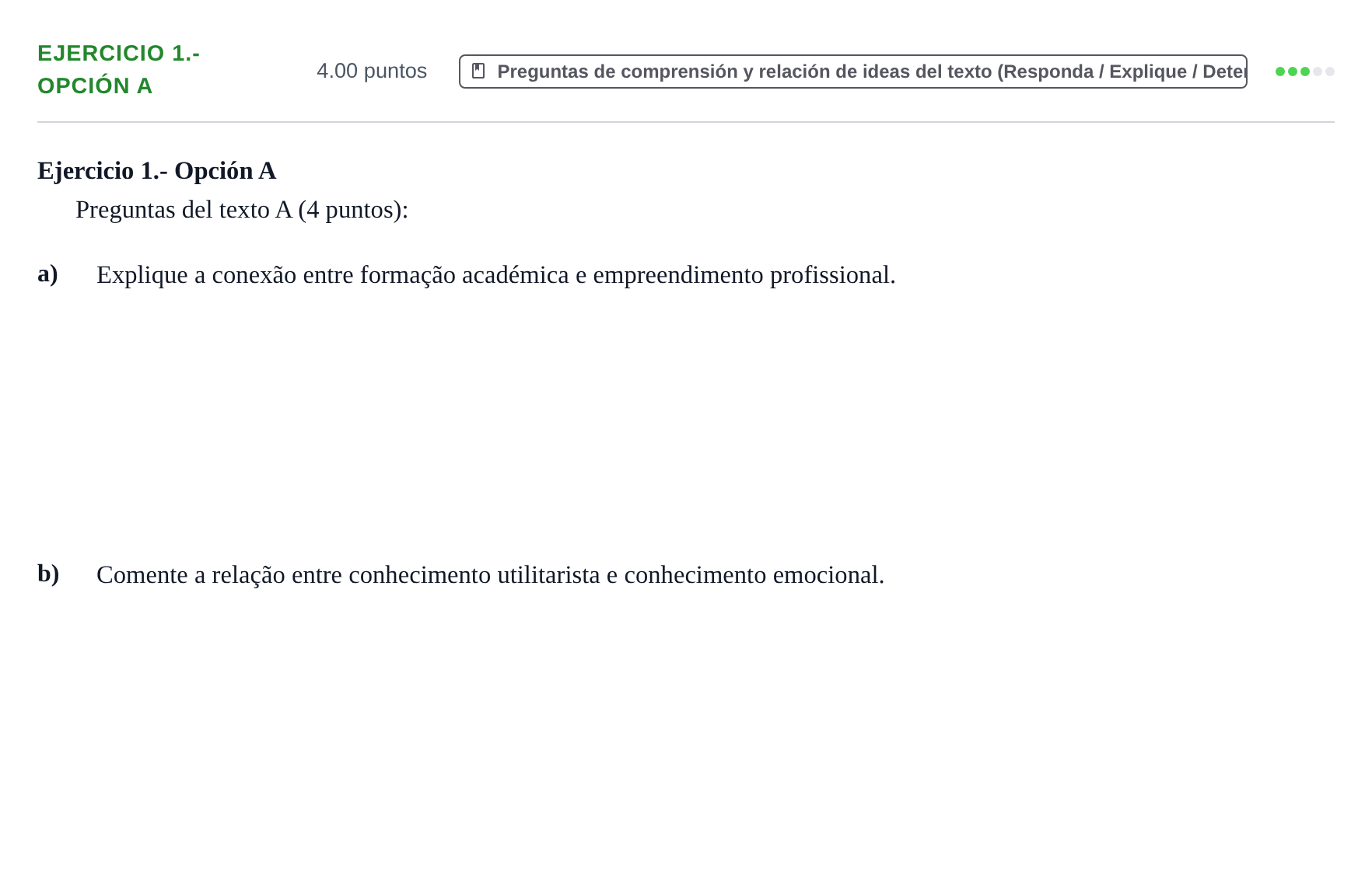 Enunciado: Ejercicio 1.- Opción A · Portugués PAU Asturias Ordinaria 2026