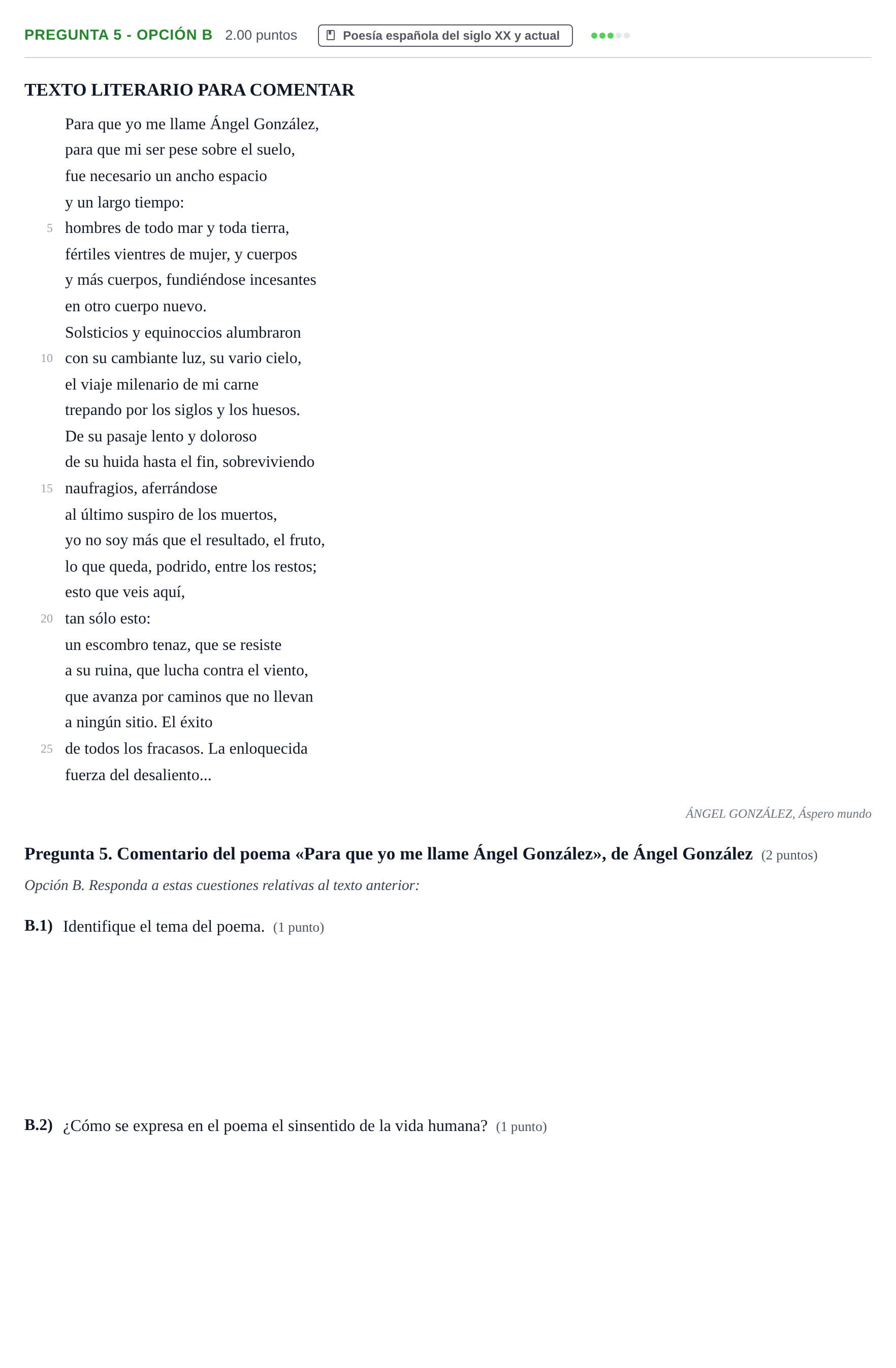 Enunciado: Pregunta 5 - Opción B · Lengua Castellana y Literatura II PAU Asturias Ordinaria 2026