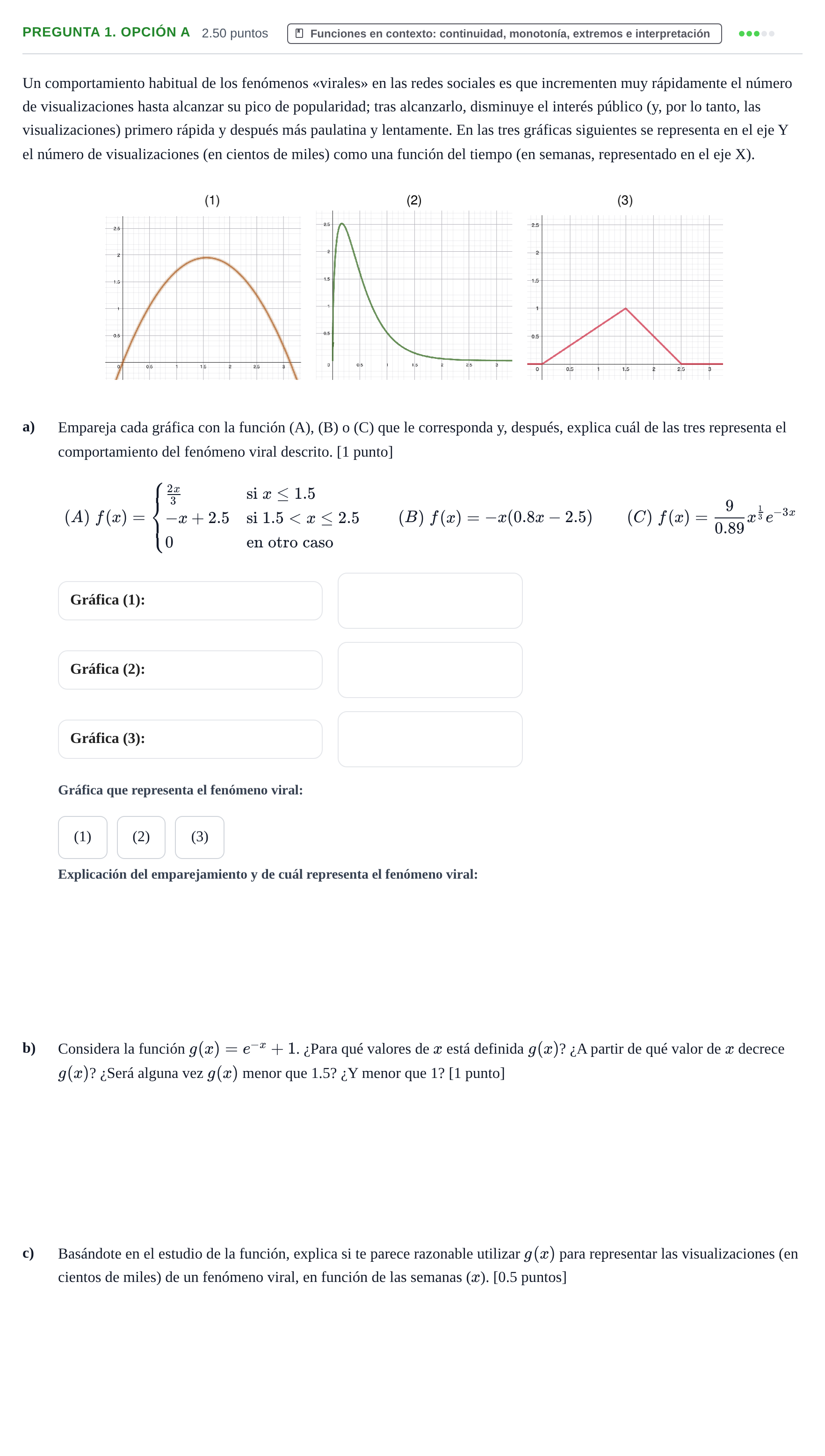 Enunciado: Pregunta 1. Opción A · Matemáticas aplicadas a las Ciencias Sociales II PAU Asturias Ordinaria 2026