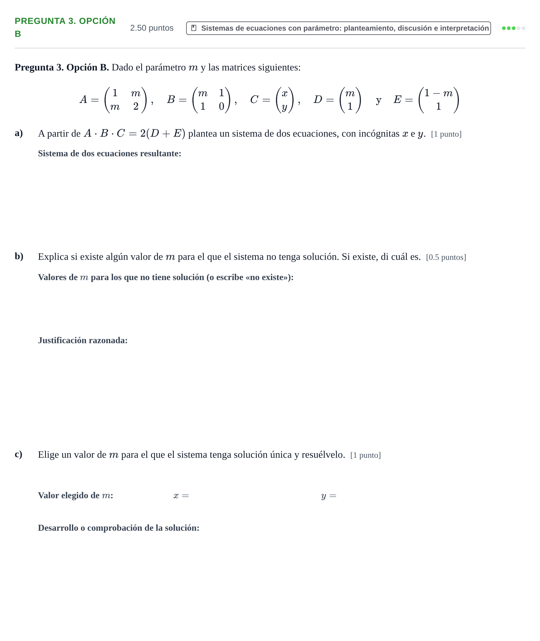 Enunciado: Pregunta 3. Opción B · Matemáticas aplicadas a las Ciencias Sociales II PAU Asturias Ordinaria 2026