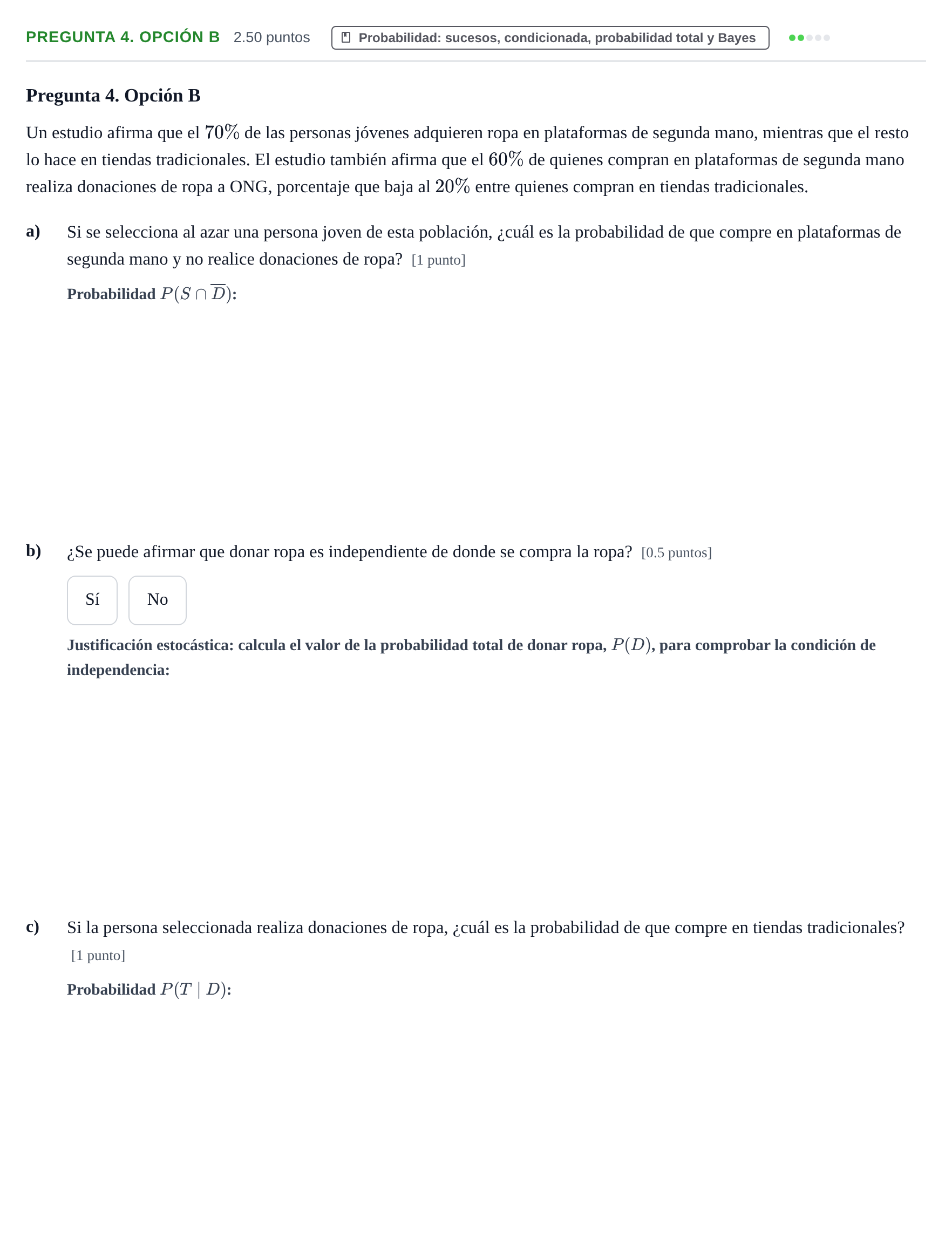 Enunciado: Pregunta 4. Opción B · Matemáticas aplicadas a las Ciencias Sociales II PAU Asturias Ordinaria 2026