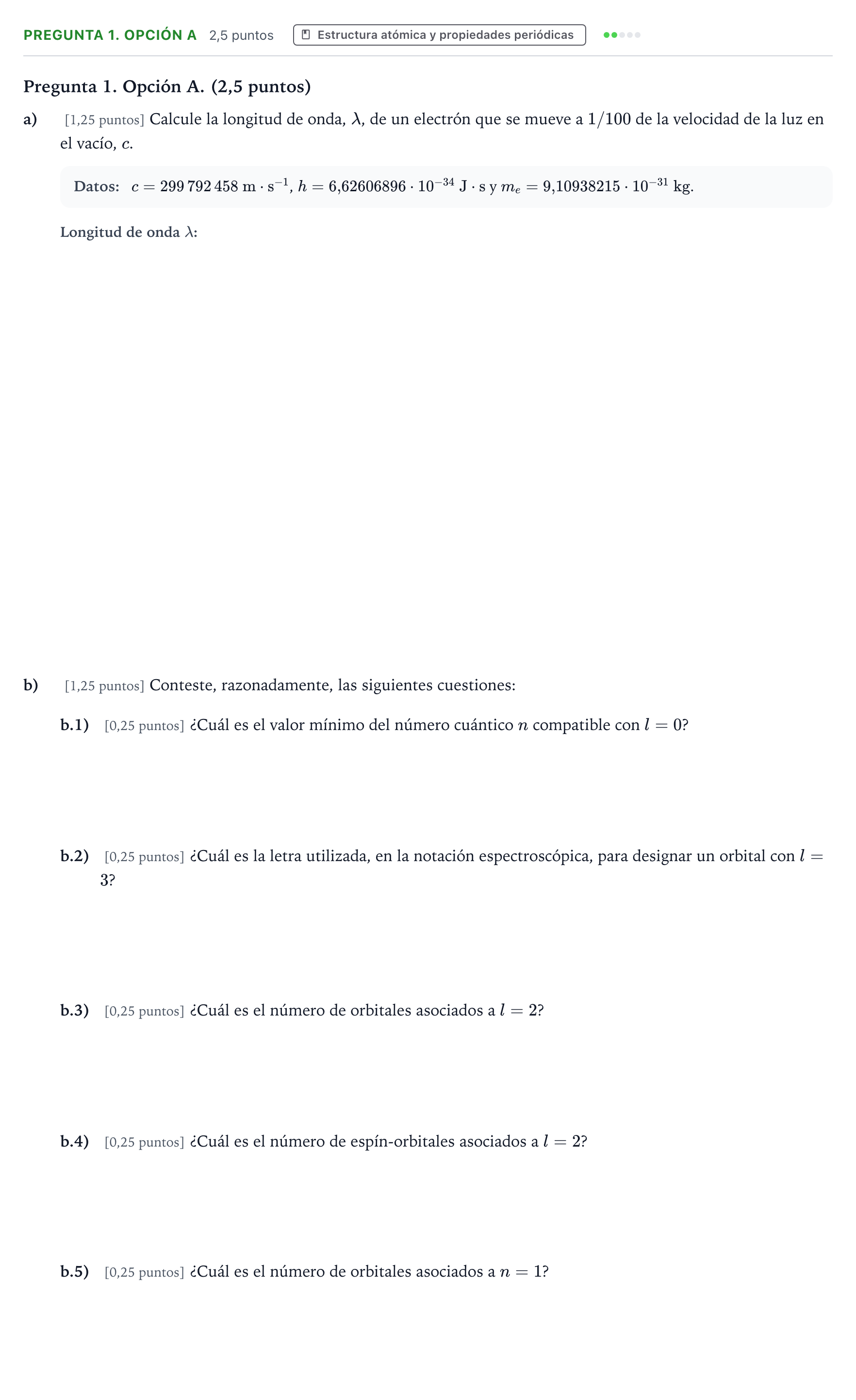 Enunciado: Pregunta 1. Opción A · Química PAU Asturias Extraordinaria 2026