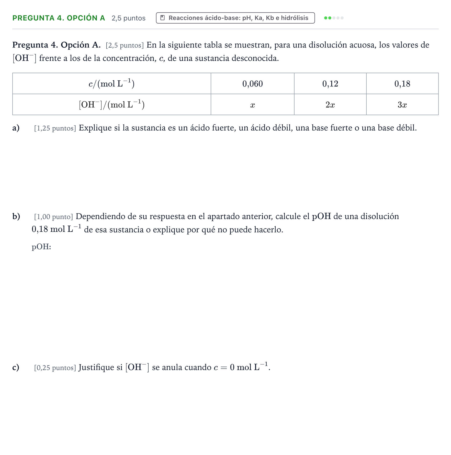Enunciado: Pregunta 4. Opción A · Química PAU Asturias Extraordinaria 2026