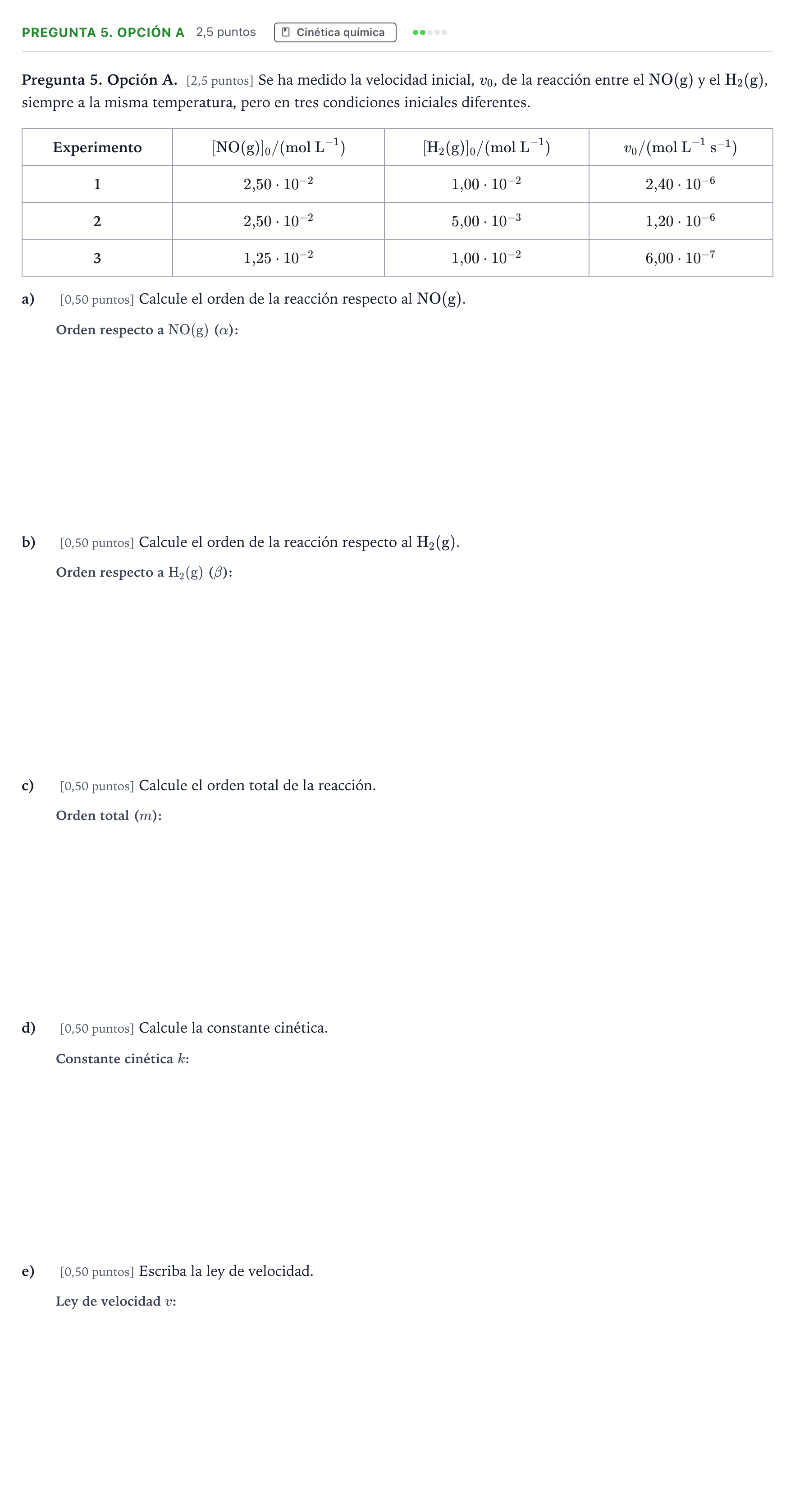 Enunciado: Pregunta 5. Opción A · Química PAU Asturias Extraordinaria 2026