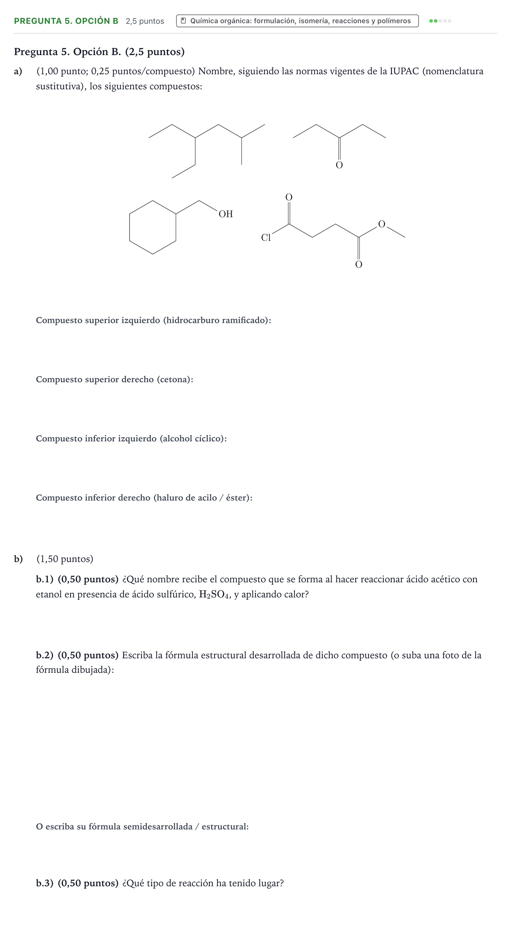 Enunciado: Pregunta 5. Opción B · Química PAU Asturias Extraordinaria 2026