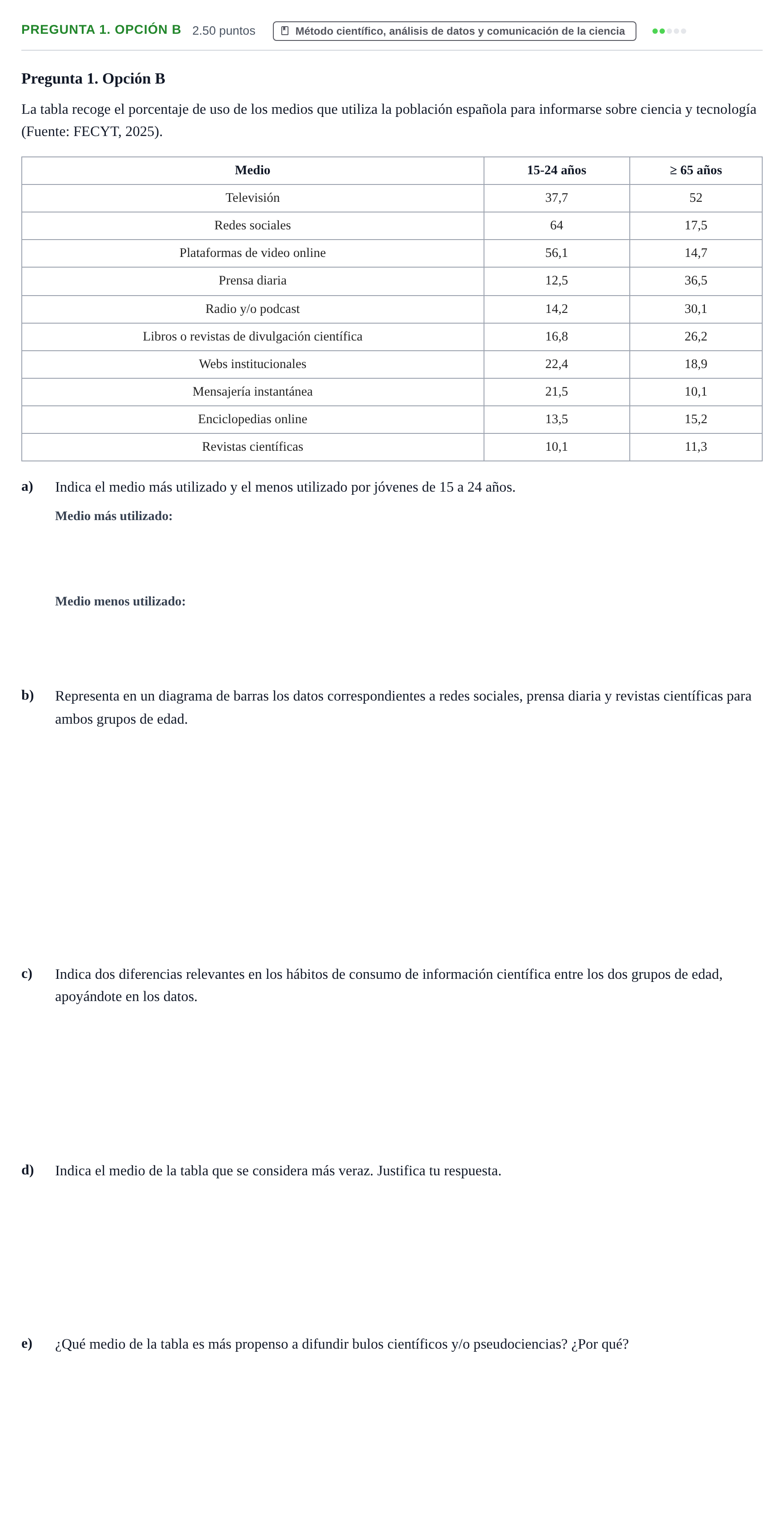 Enunciado: Pregunta 1. Opción B · Ciencias Generales PAU Asturias Extraordinaria 2026
