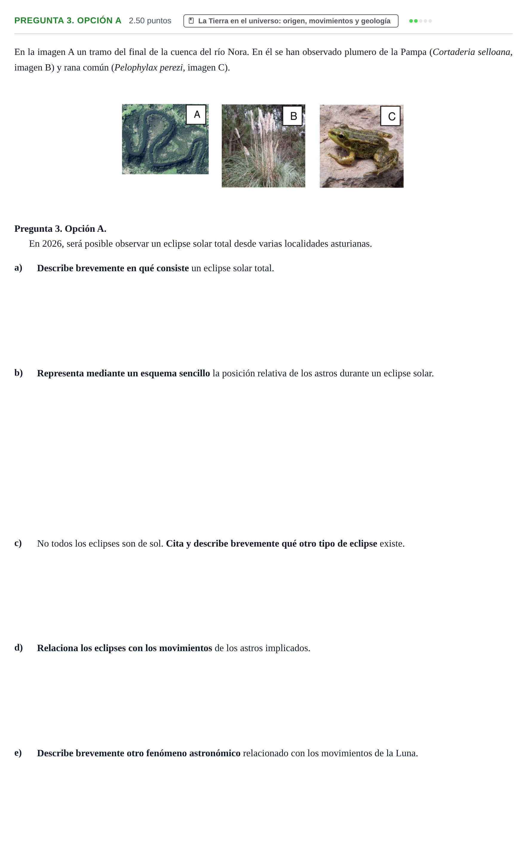 Enunciado: Pregunta 3. Opción A · Ciencias Generales PAU Asturias Extraordinaria 2026