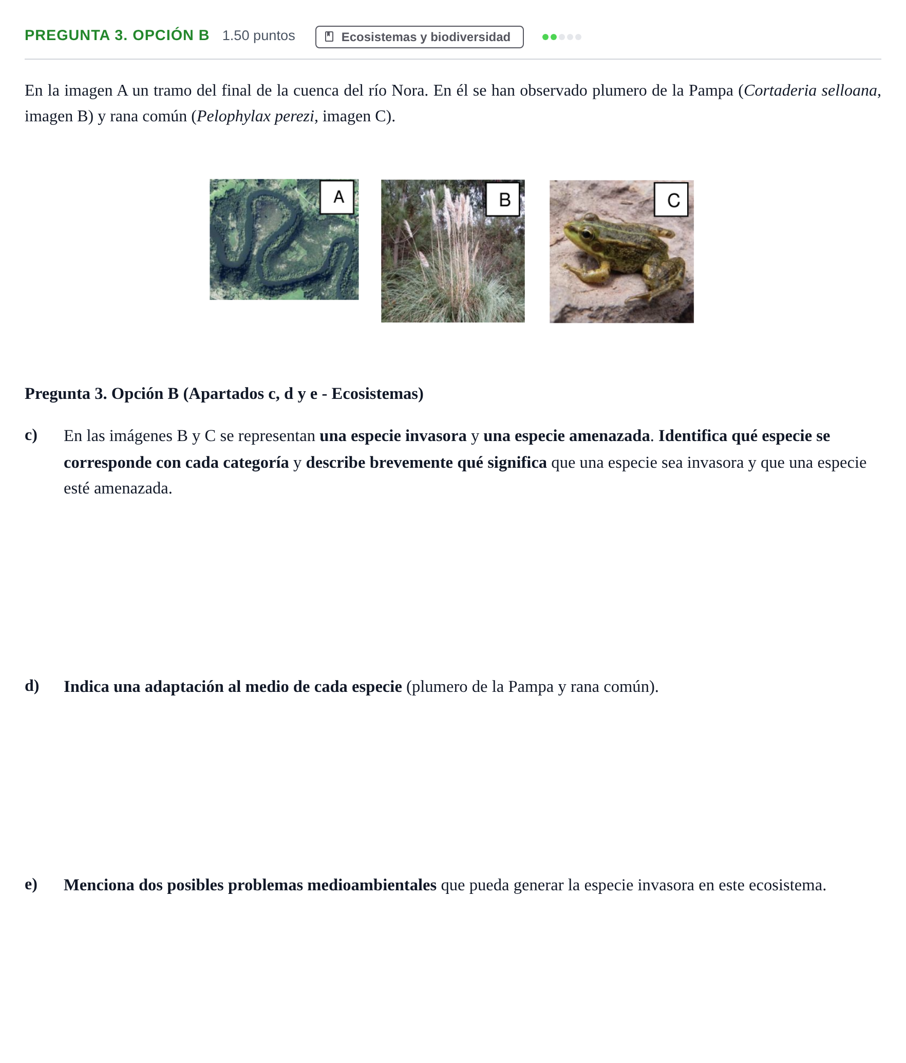 Enunciado: Pregunta 3. Opción B - Ecosistemas · Ciencias Generales PAU Asturias Extraordinaria 2026