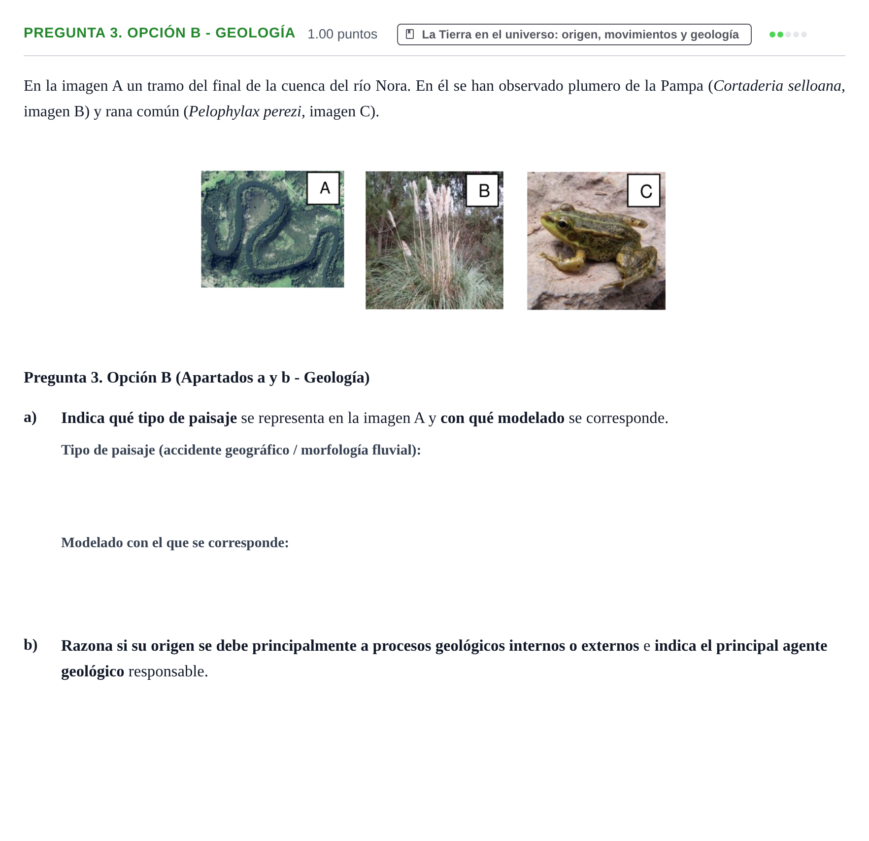 Enunciado: Pregunta 3. Opción B - Geología · Ciencias Generales PAU Asturias Extraordinaria 2026