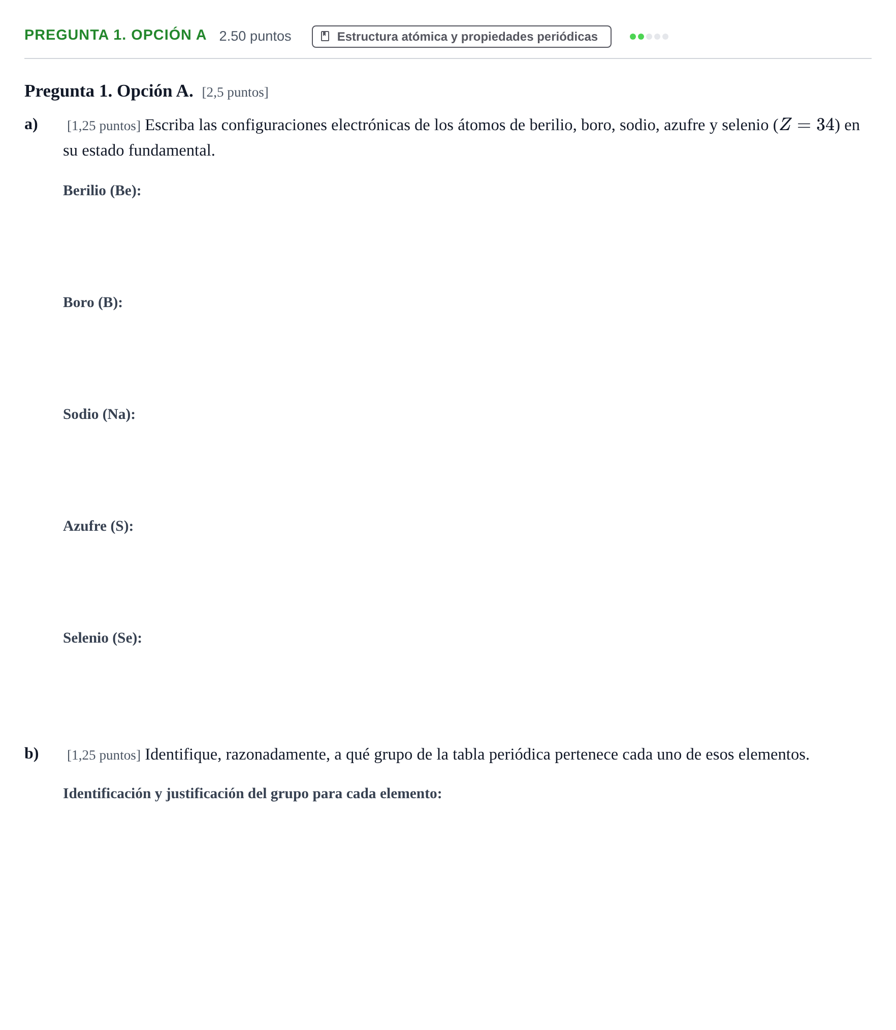 Enunciado: Pregunta 1. Opción A · Química PAU Asturias Ordinaria 2026