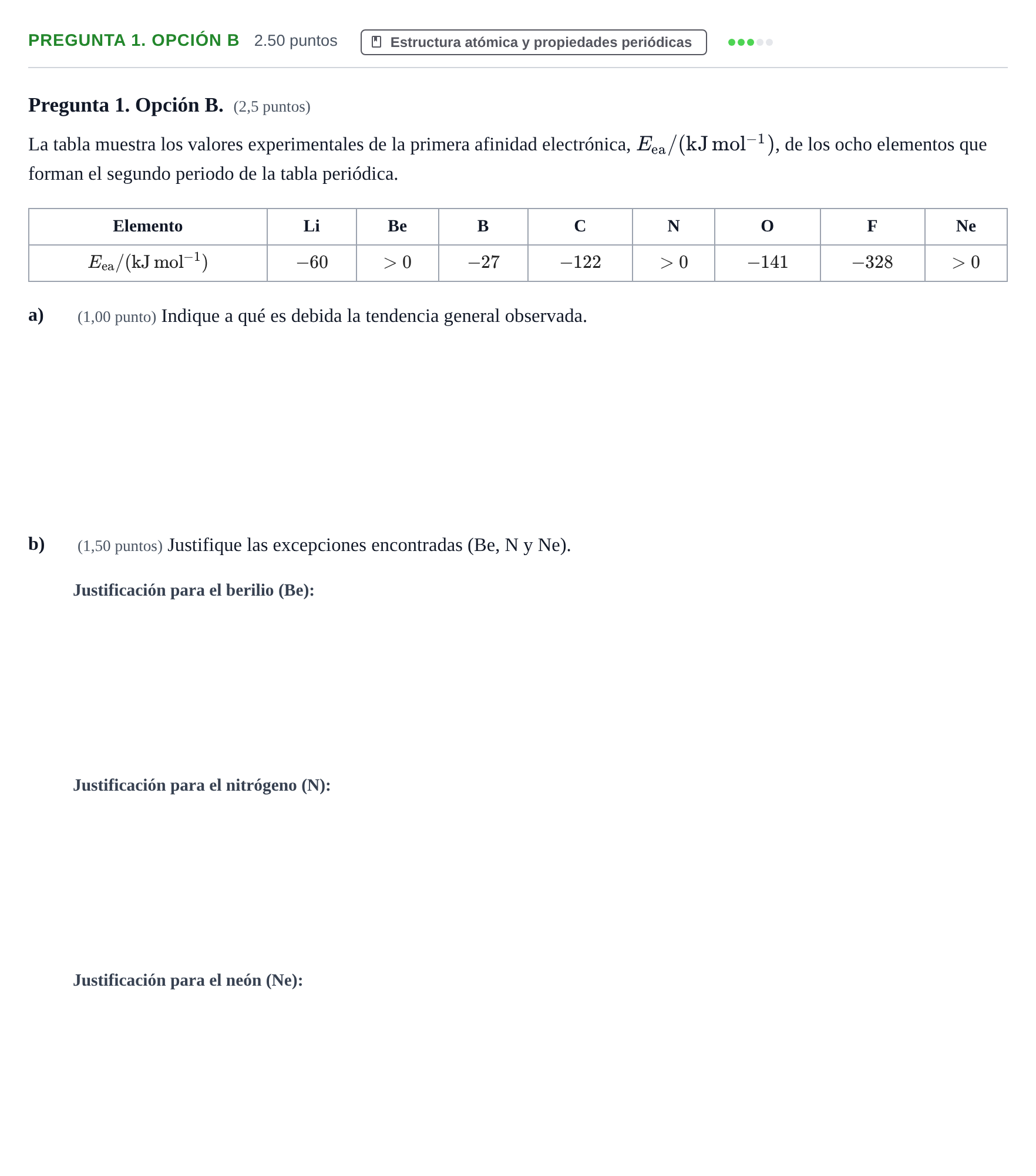 Enunciado: Pregunta 1. Opción B · Química PAU Asturias Ordinaria 2026