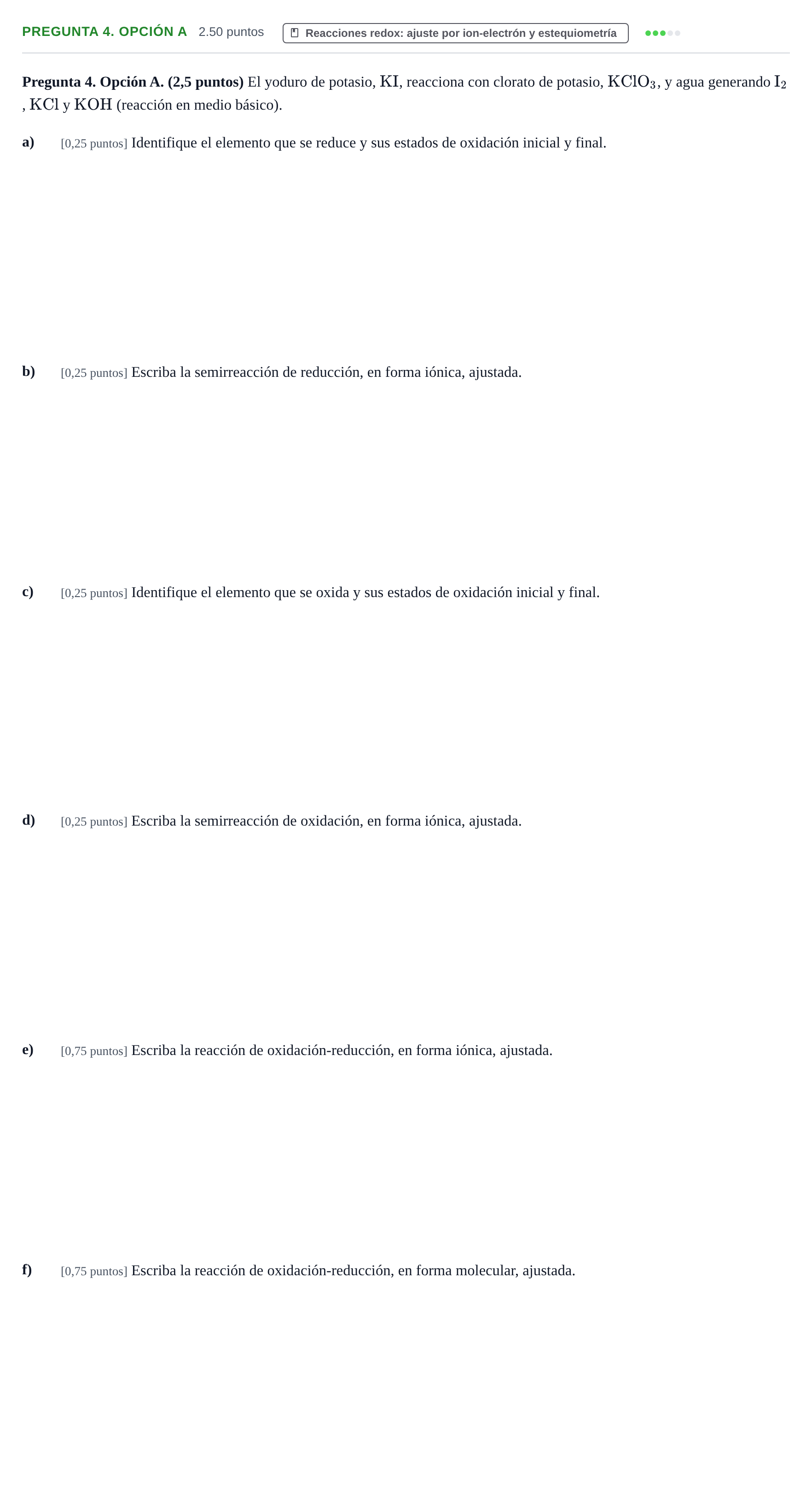 Enunciado: Pregunta 4. Opción A · Química PAU Asturias Ordinaria 2026