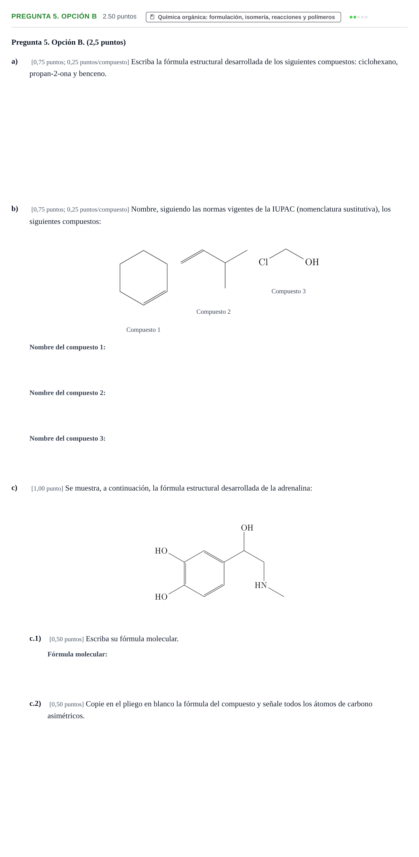 Enunciado: Pregunta 5. Opción B · Química PAU Asturias Ordinaria 2026