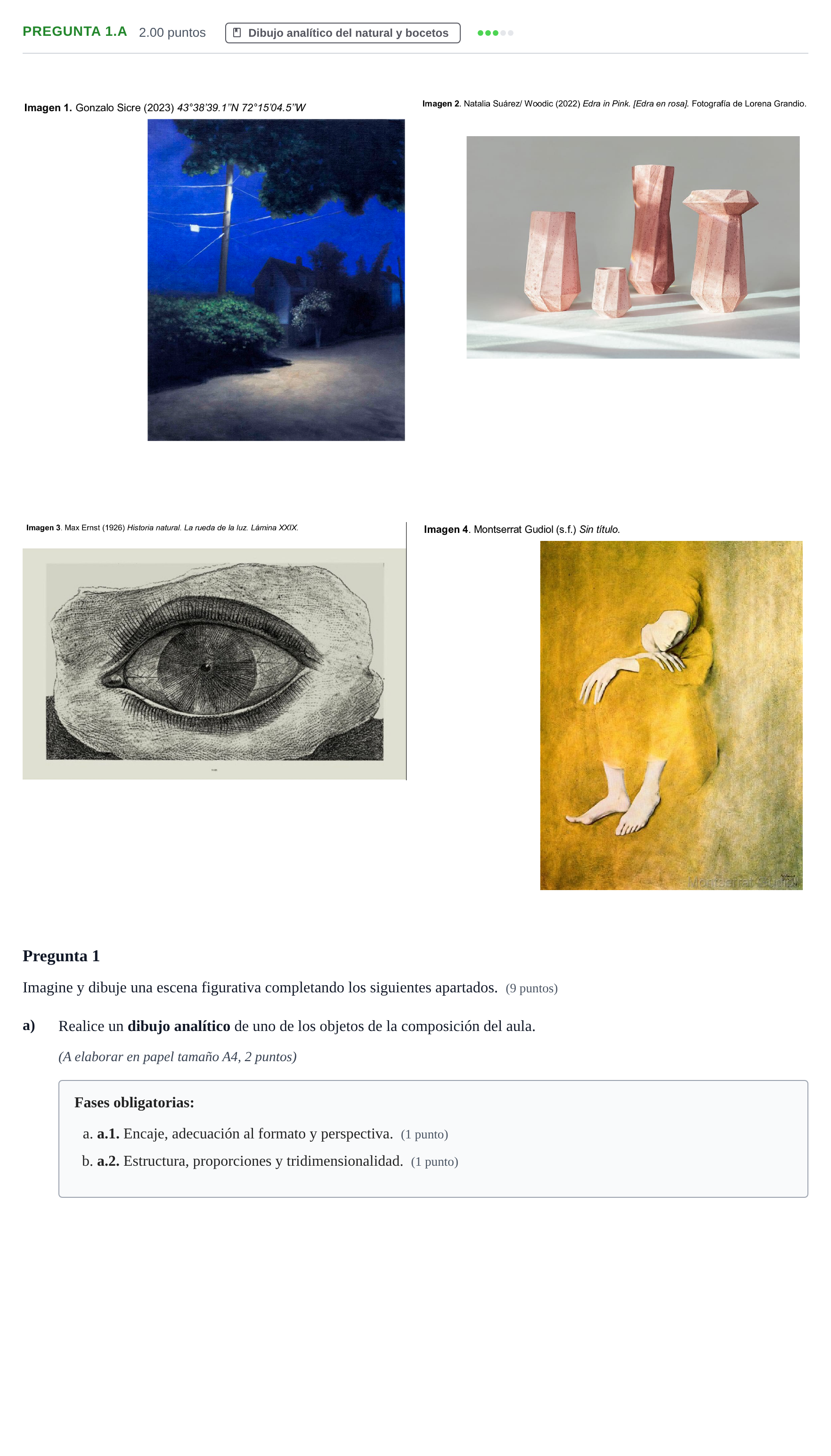 Enunciado: Pregunta 1.a · Dibujo Artístico II PAU Asturias Extraordinaria 2026