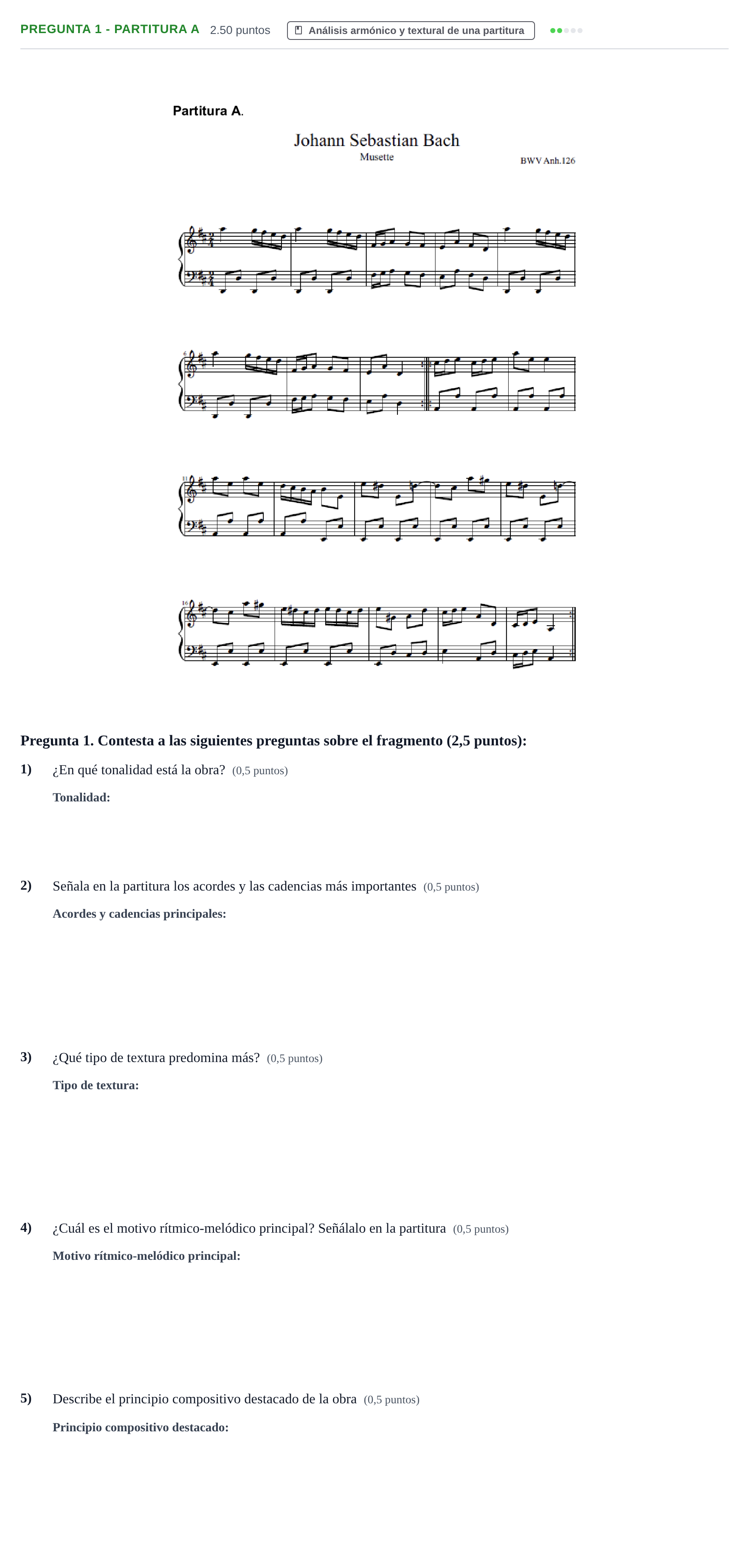 Enunciado: Pregunta 1 - Partitura A · Análisis Musical II PAU Asturias Ordinaria 2026