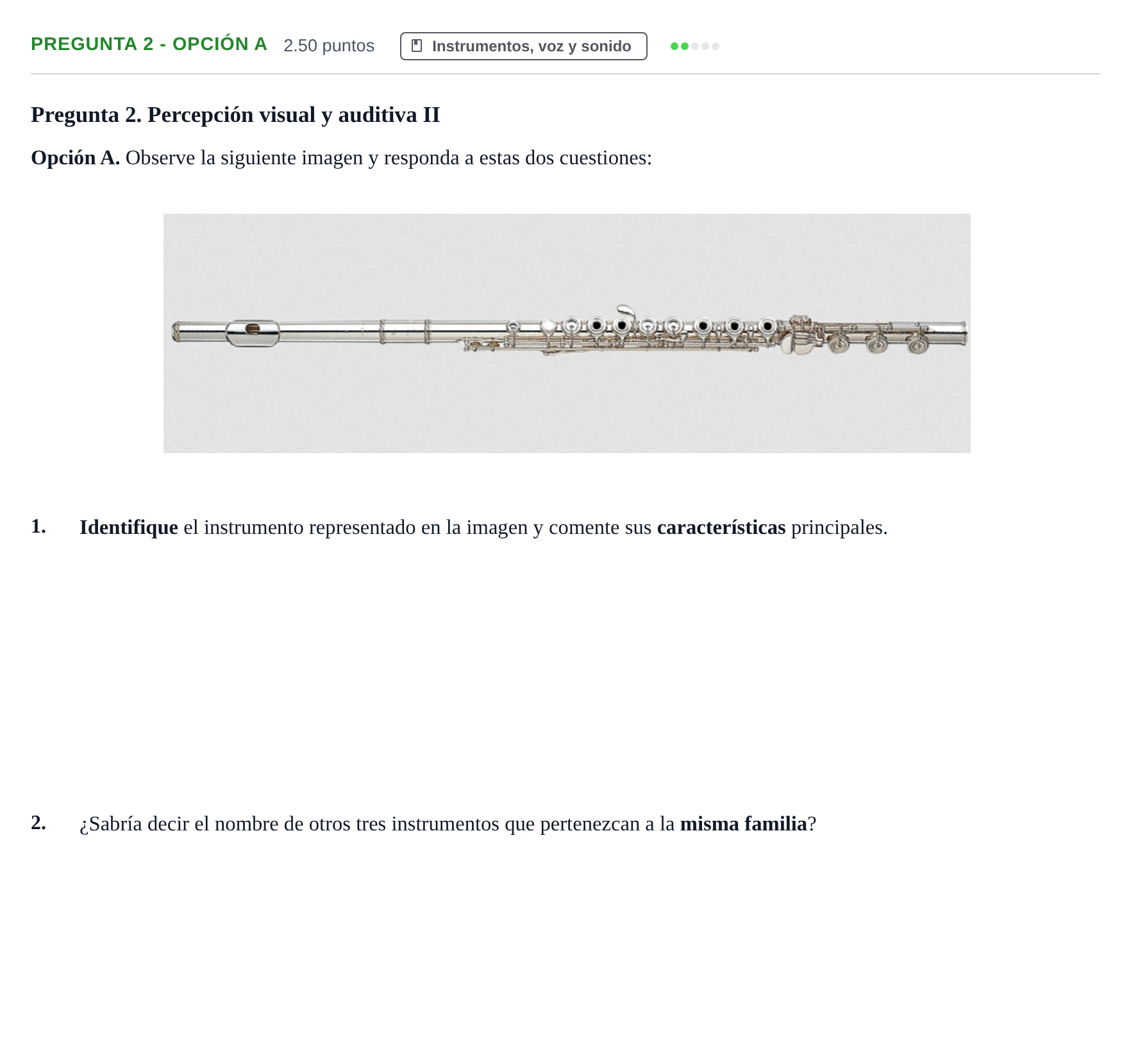 Enunciado: Pregunta 2 - Opción A · Historia de la Música y de la Danza PAU Asturias Extraordinaria 2026