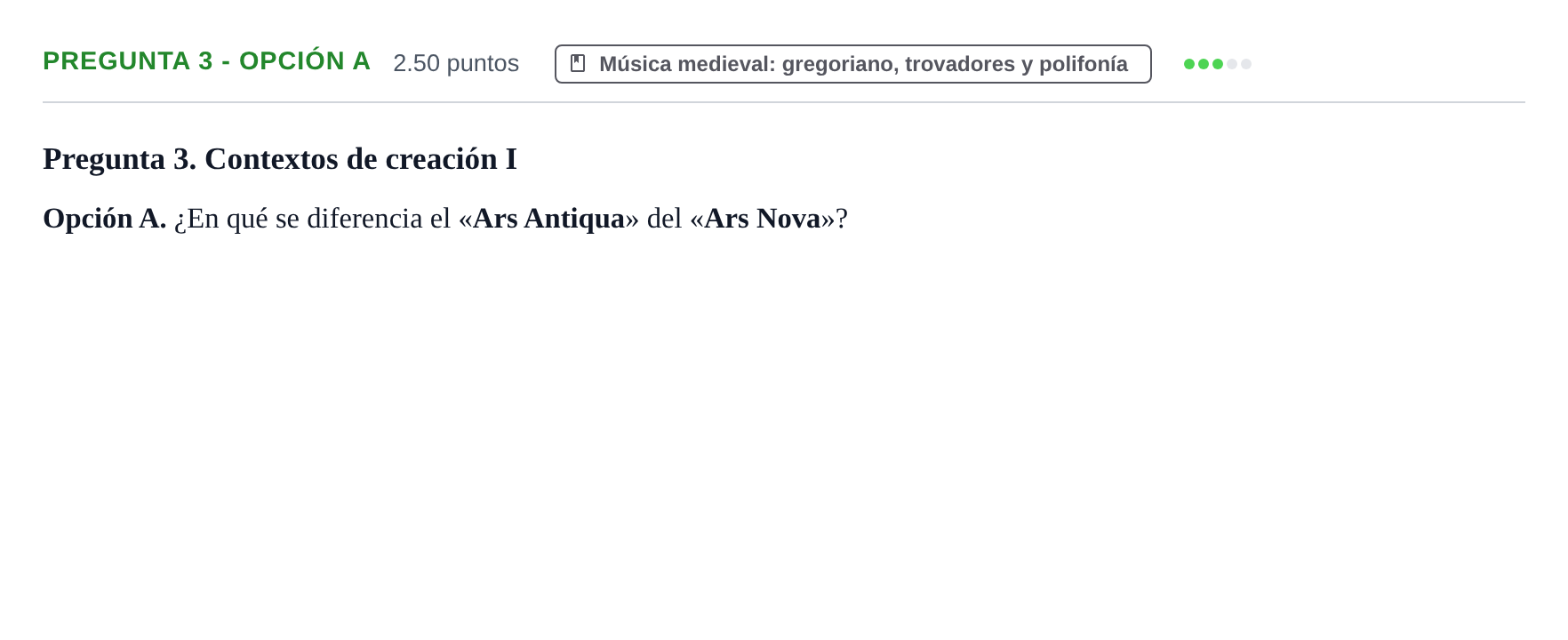 Enunciado: Pregunta 3 - Opción A · Historia de la Música y de la Danza PAU Asturias Extraordinaria 2026