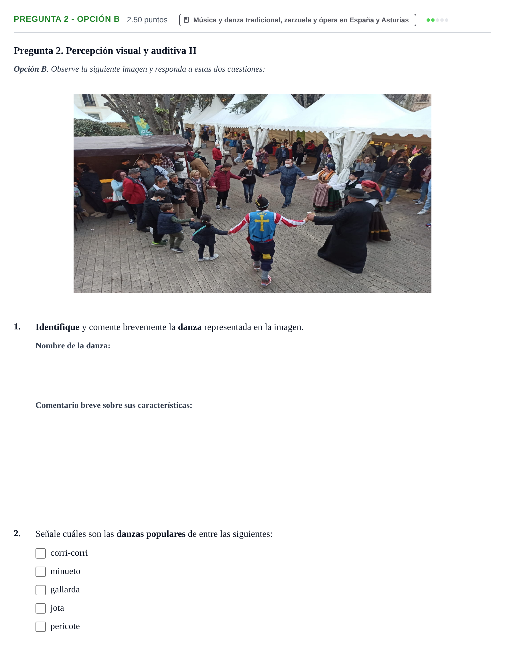 Enunciado: Pregunta 2 - Opción B · Historia de la Música y de la Danza PAU Asturias Ordinaria 2026