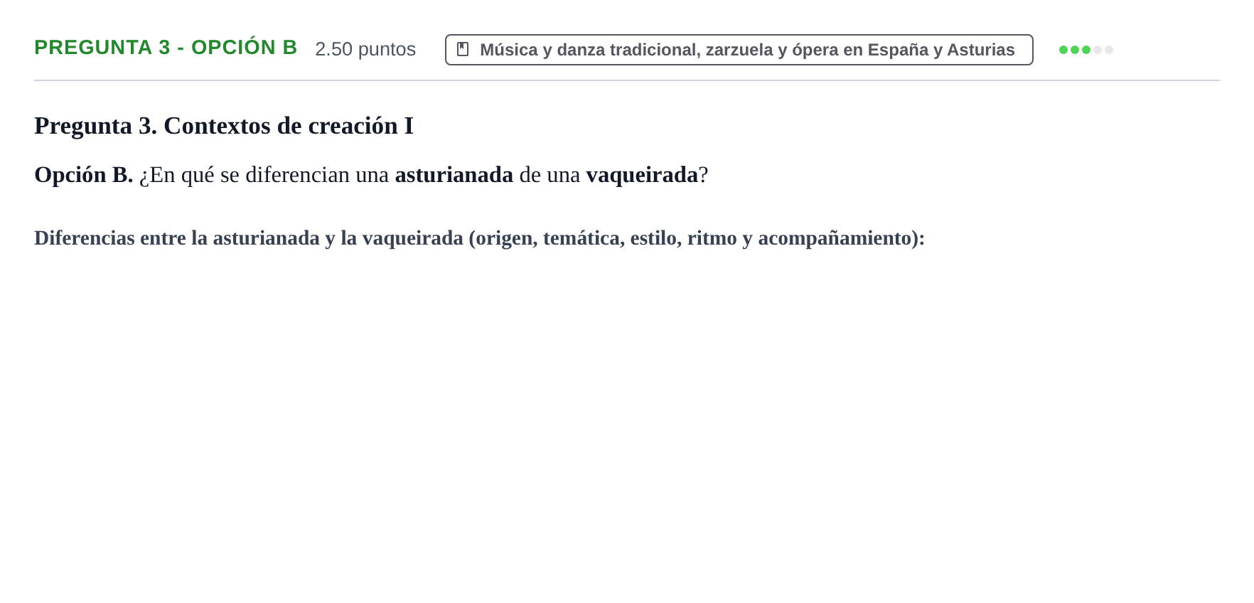 Enunciado: Pregunta 3 - Opción B · Historia de la Música y de la Danza PAU Asturias Ordinaria 2026