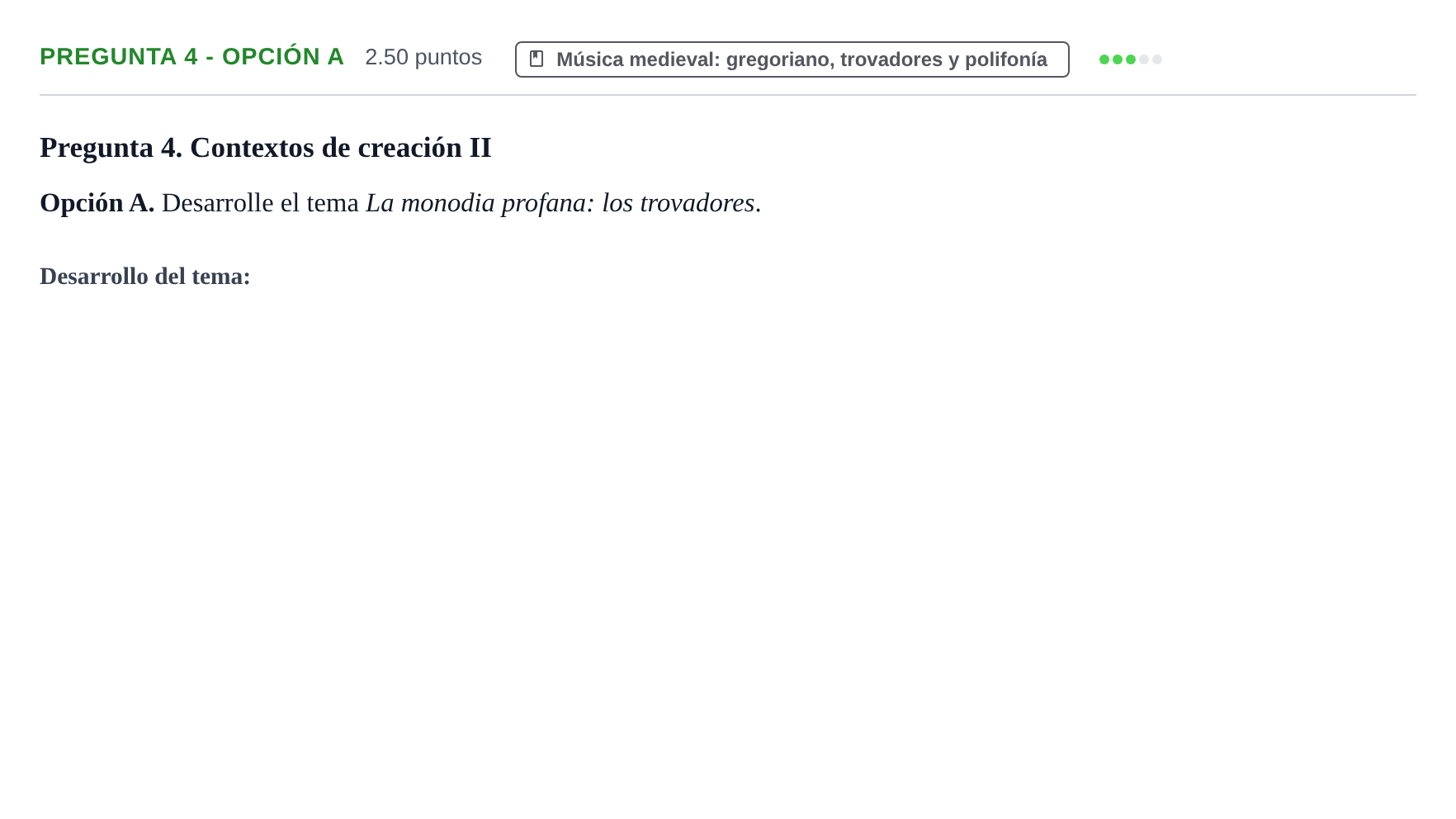 Enunciado: Pregunta 4 - Opción A · Historia de la Música y de la Danza PAU Asturias Ordinaria 2026