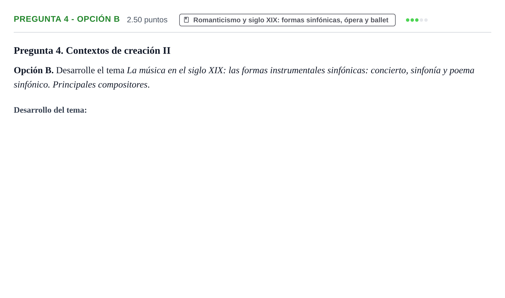 Enunciado: Pregunta 4 - Opción B · Historia de la Música y de la Danza PAU Asturias Ordinaria 2026