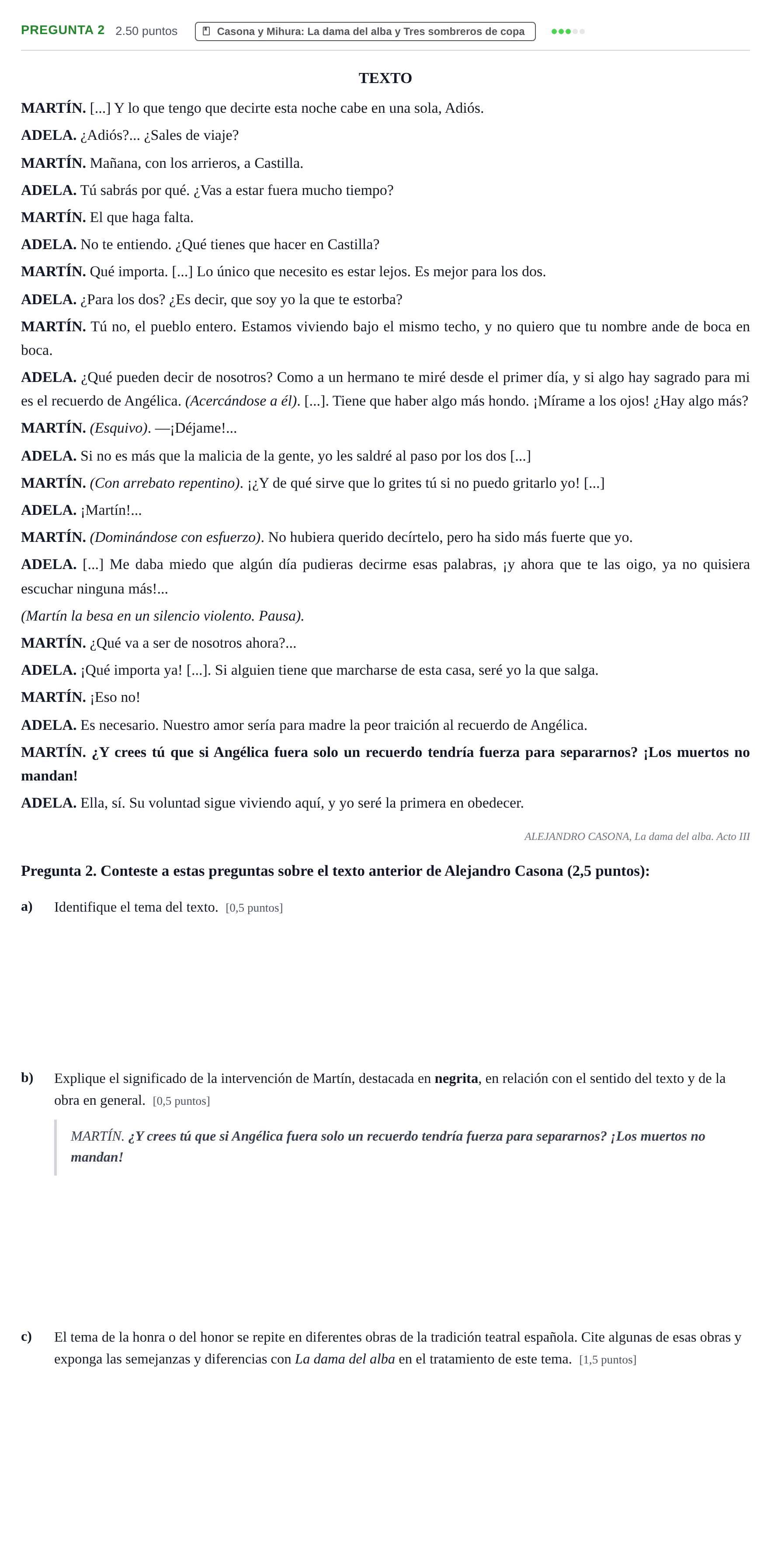 Enunciado: Pregunta 2 · Literatura Dramática PAU Asturias Ordinaria 2026