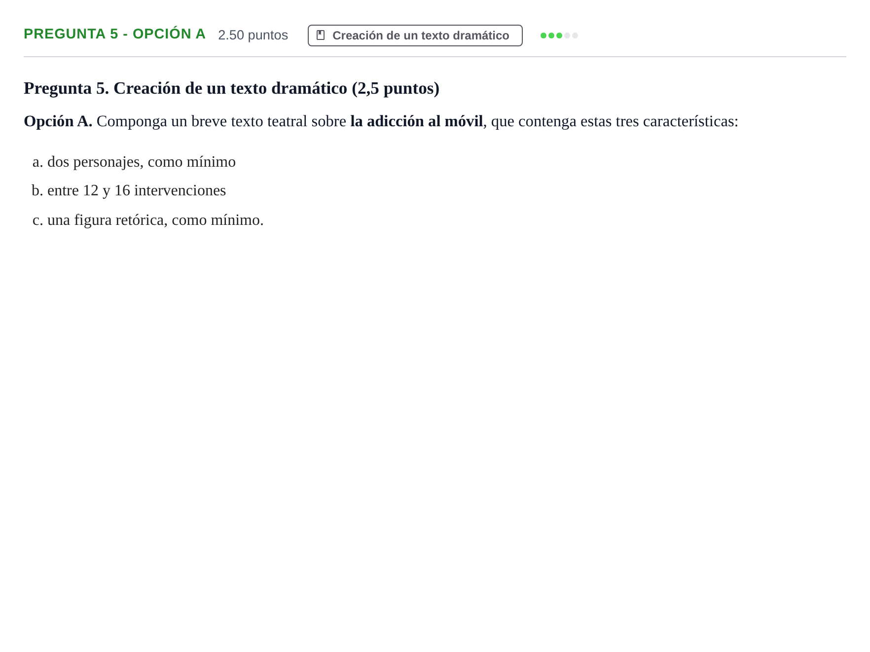Enunciado: Pregunta 5 - Opción A · Literatura Dramática PAU Asturias Ordinaria 2026