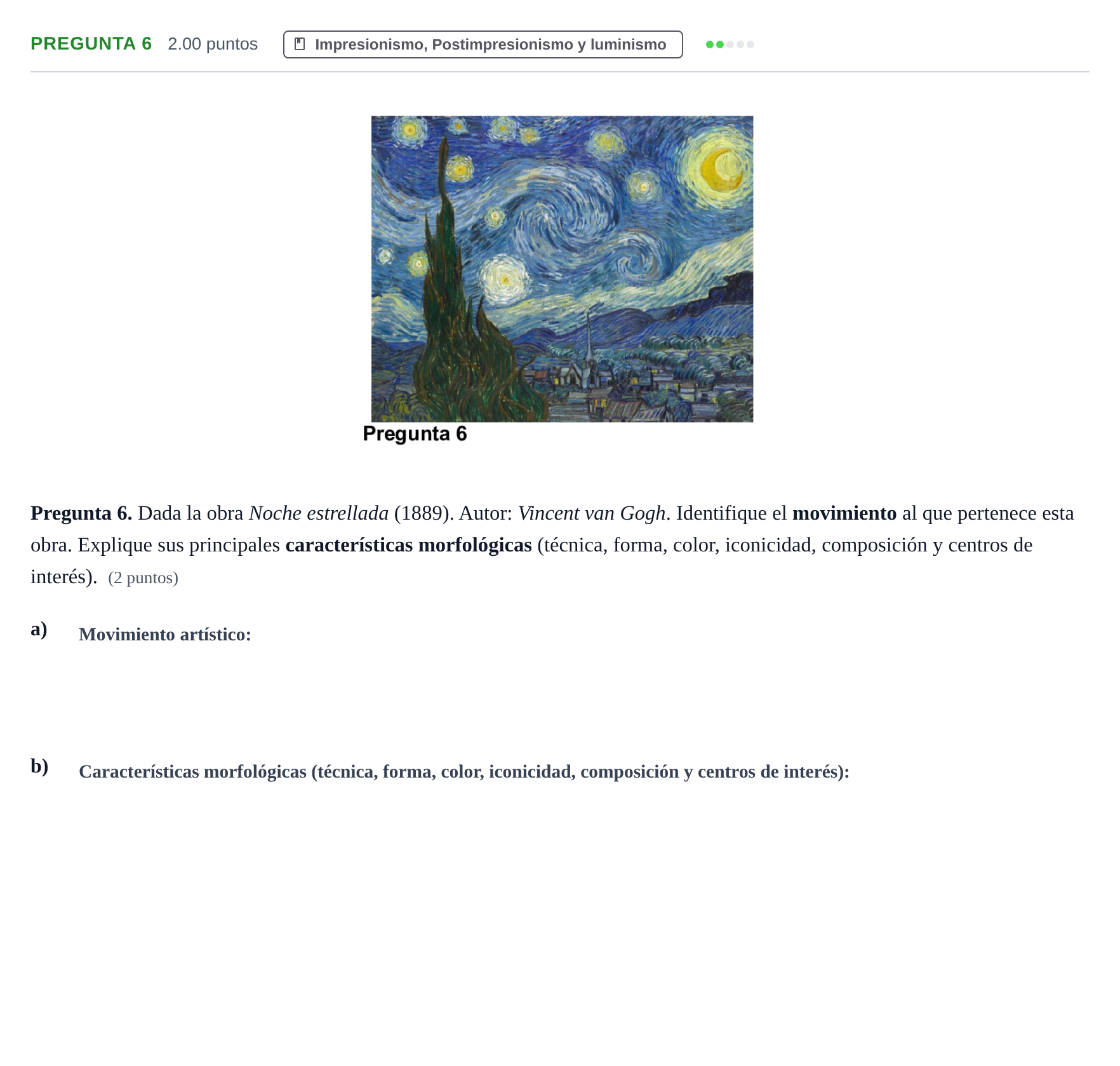 Enunciado: Pregunta 6 · Movimientos Culturales y Artísticos PAU Asturias Extraordinaria 2026