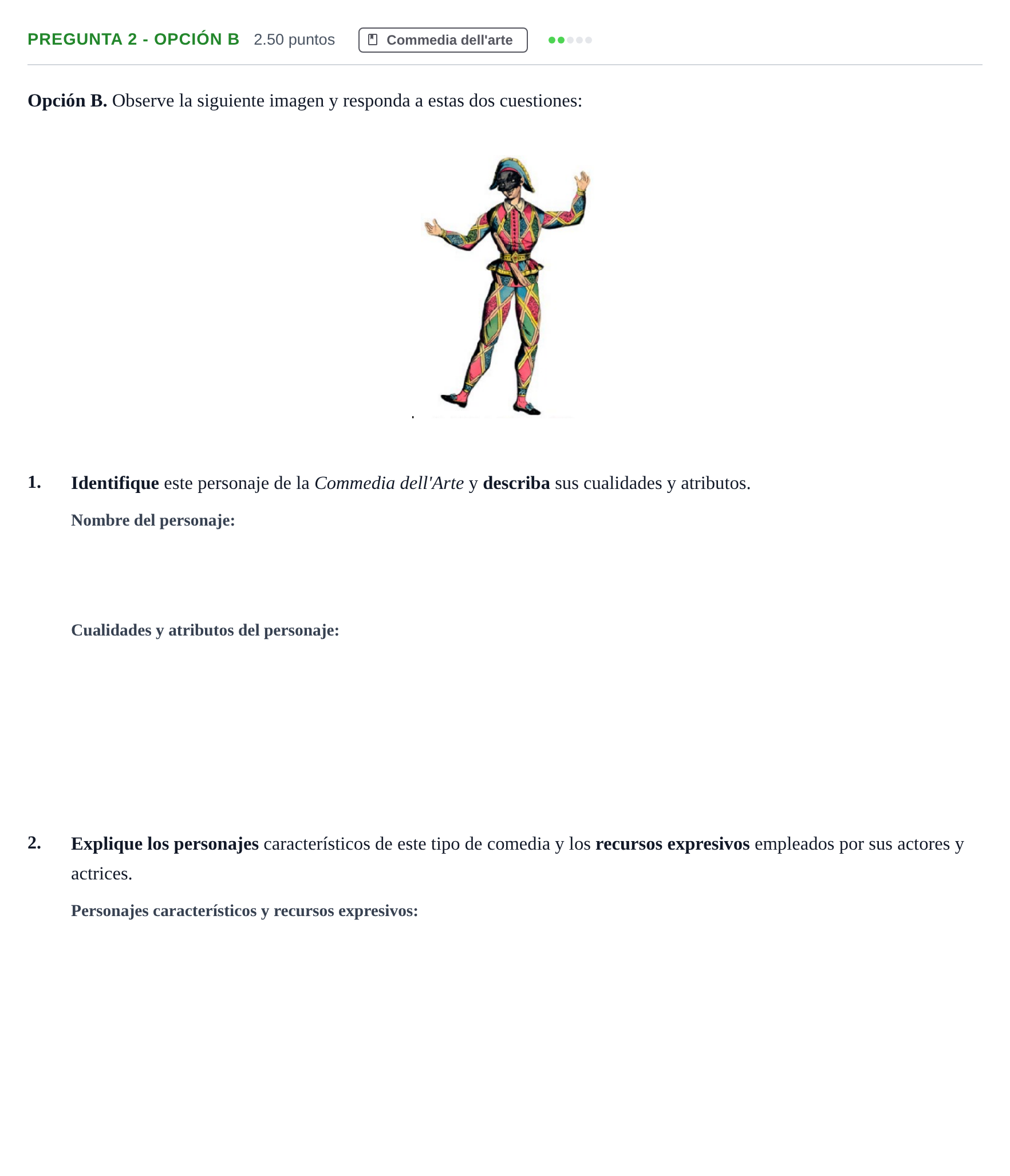 Enunciado: Pregunta 2 - Opción B · Artes Escénicas PAU Asturias Ordinaria 2025