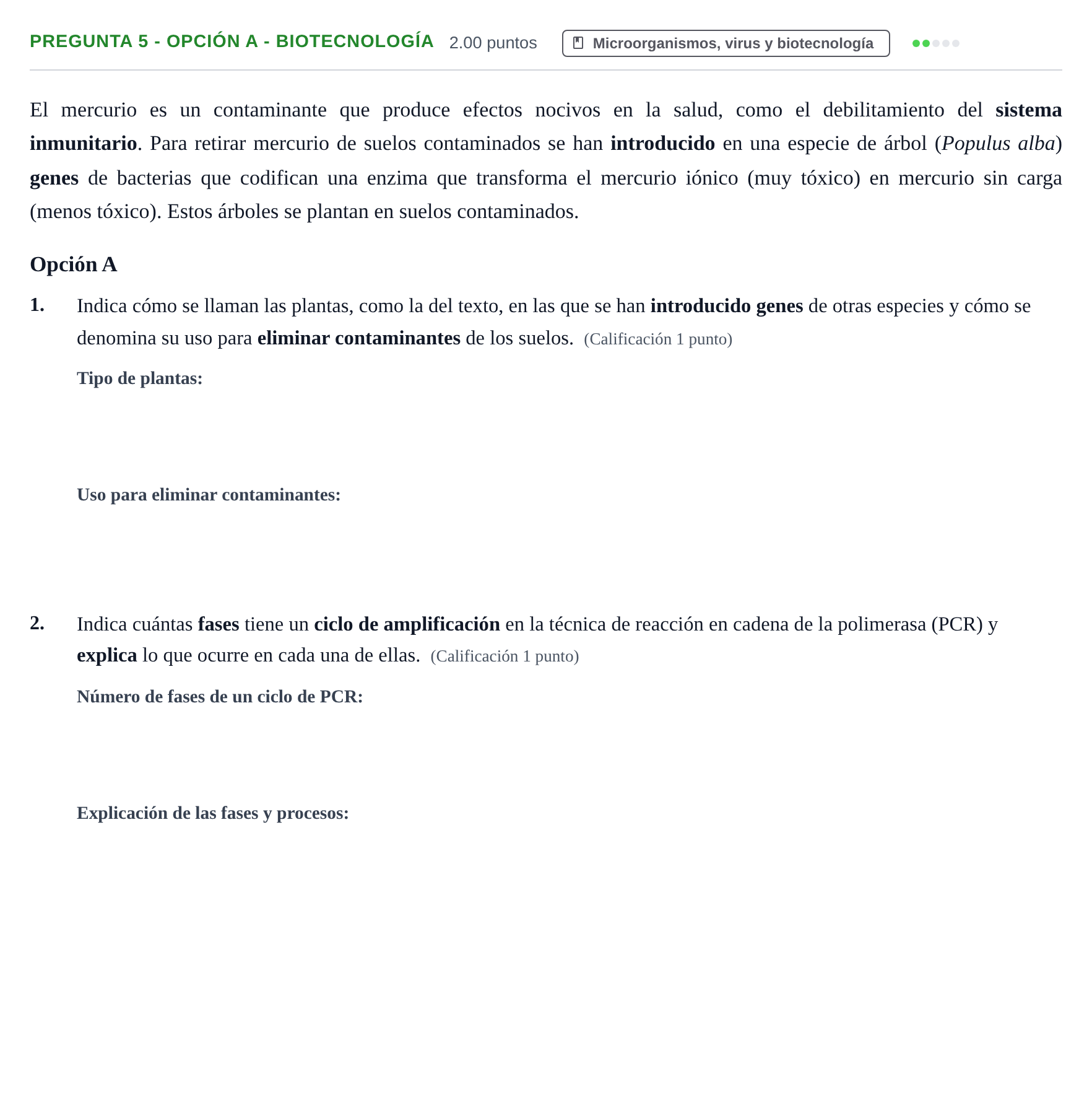 Enunciado: Pregunta 5 - Opción A - Biotecnología · Biología PAU Asturias Ordinaria 2025