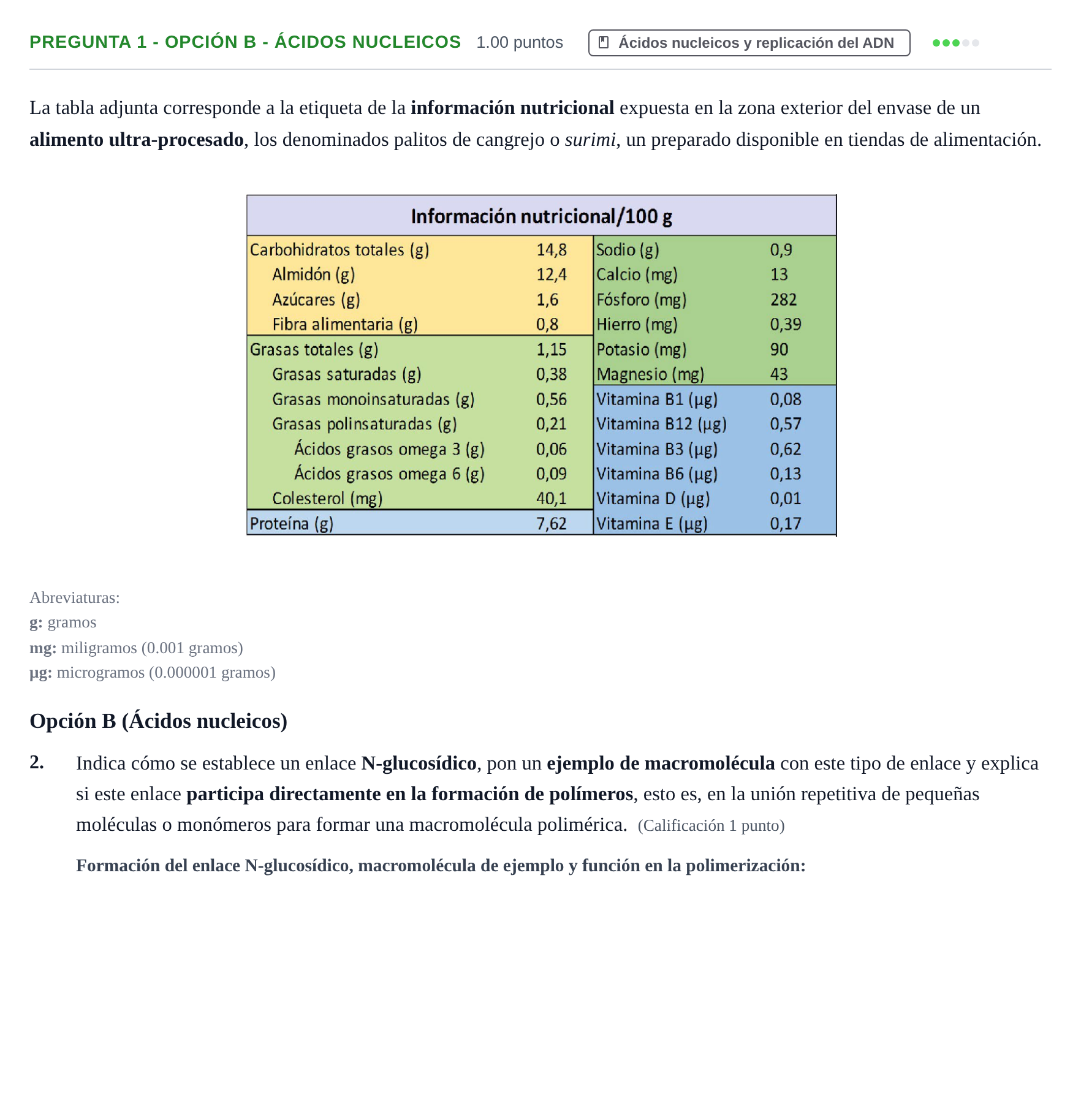 Enunciado: Pregunta 1 - Opción B - Ácidos nucleicos · Biología PAU Asturias Extraordinaria 2025