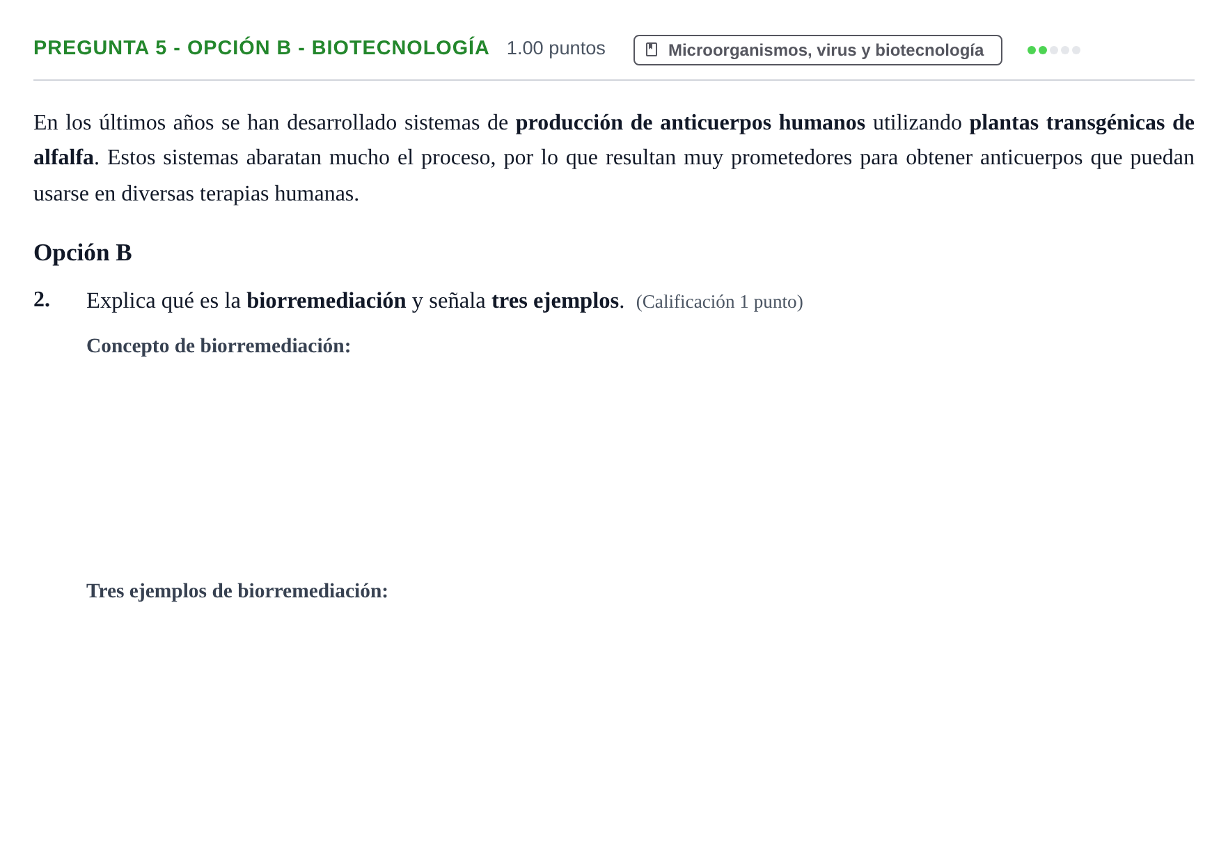 Enunciado: Pregunta 5 - Opción B - Biotecnología · Biología PAU Asturias Extraordinaria 2025