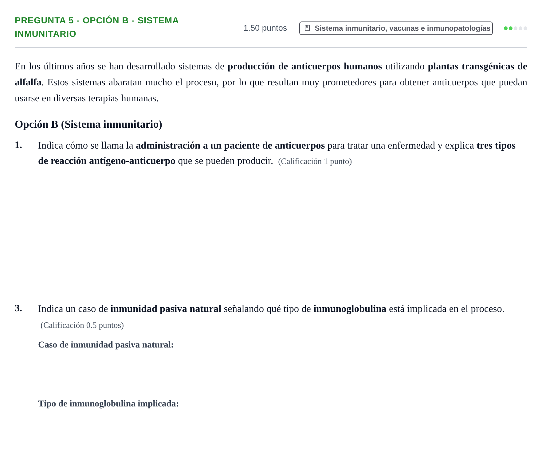 Enunciado: Pregunta 5 - Opción B - Sistema inmunitario · Biología PAU Asturias Extraordinaria 2025