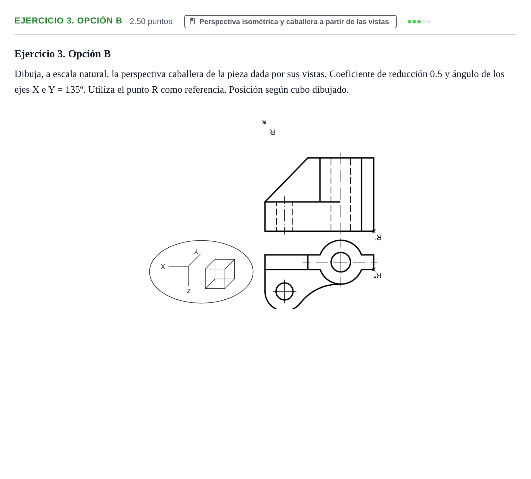 Enunciado: Ejercicio 3. Opción B · Dibujo técnico II PAU Asturias Extraordinaria 2025