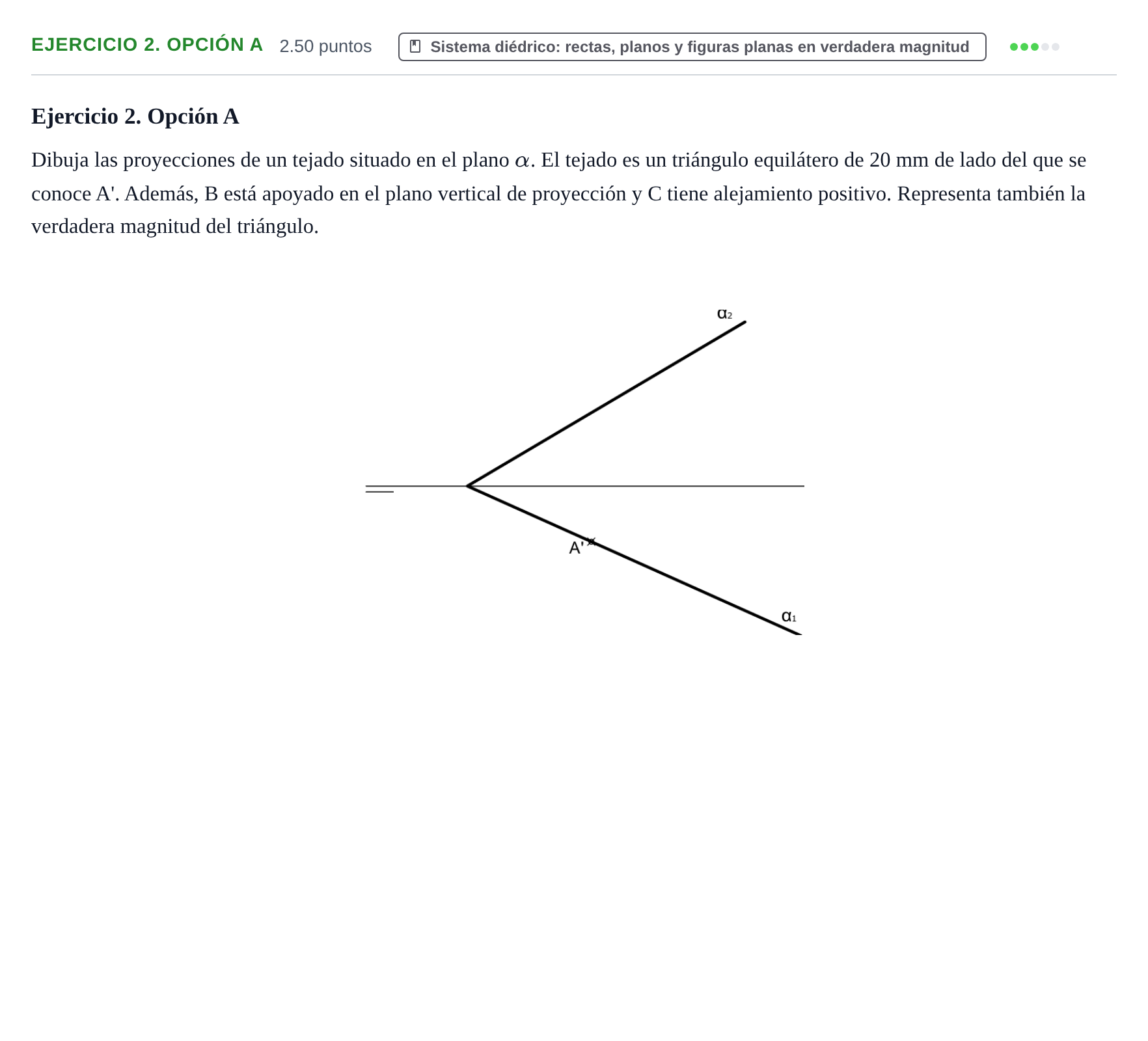 Enunciado: Ejercicio 2. Opción A · Dibujo técnico II PAU Asturias Ordinaria 2025