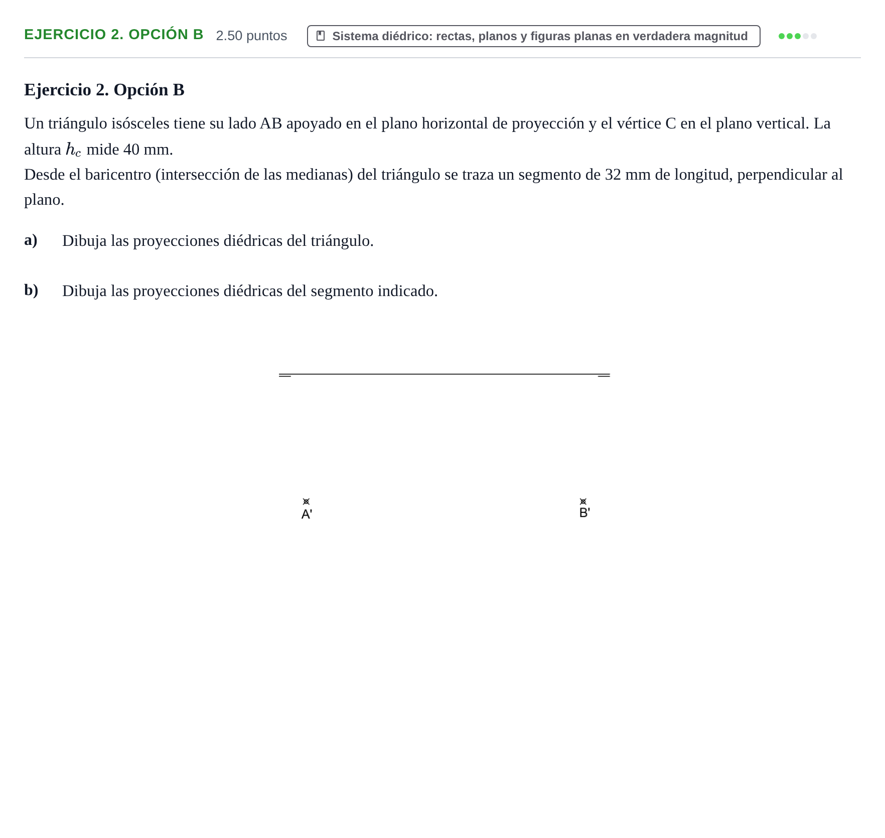 Enunciado: Ejercicio 2. Opción B · Dibujo técnico II PAU Asturias Ordinaria 2025