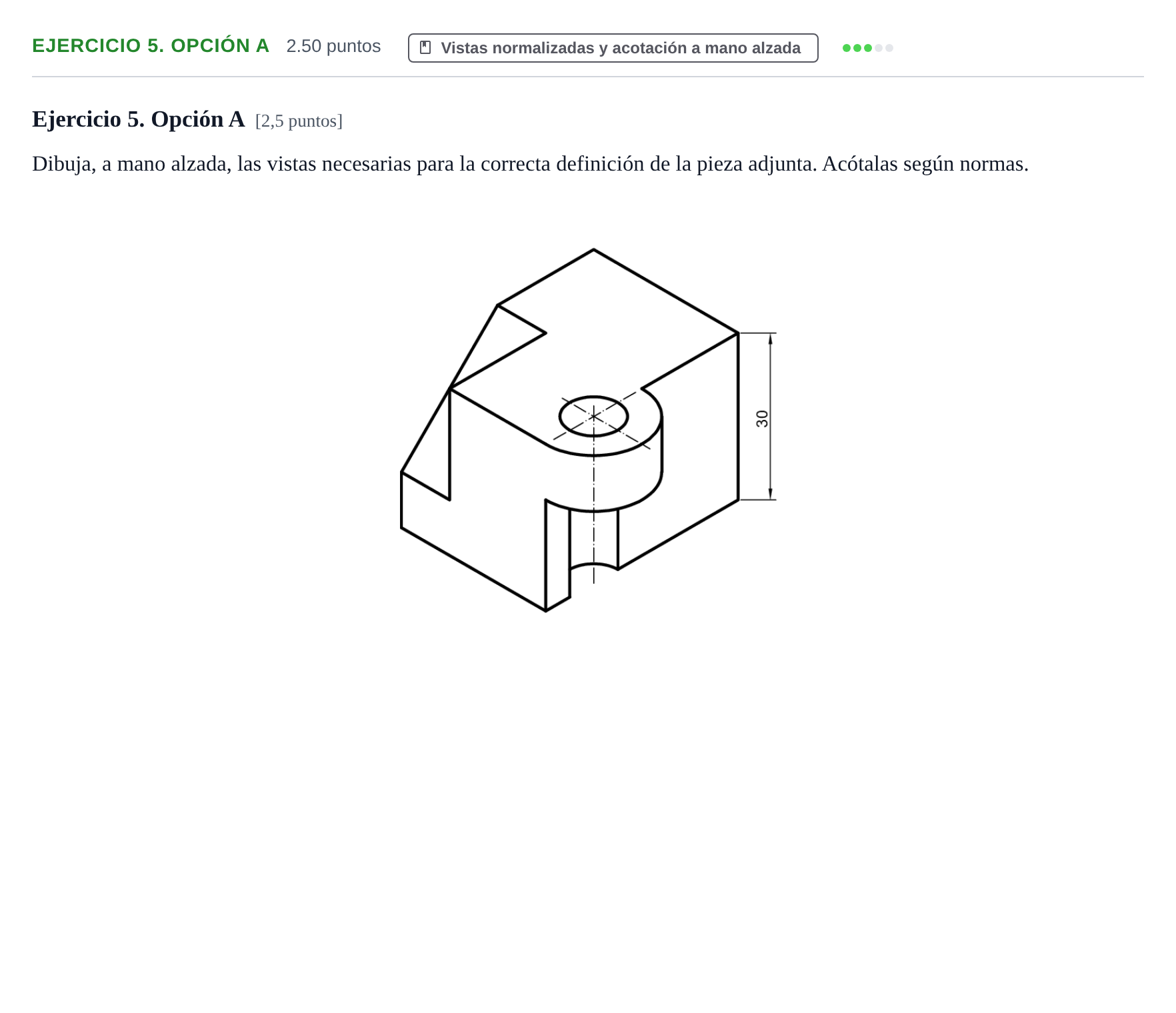 Enunciado: Ejercicio 5. Opción A · Dibujo técnico II PAU Asturias Ordinaria 2025