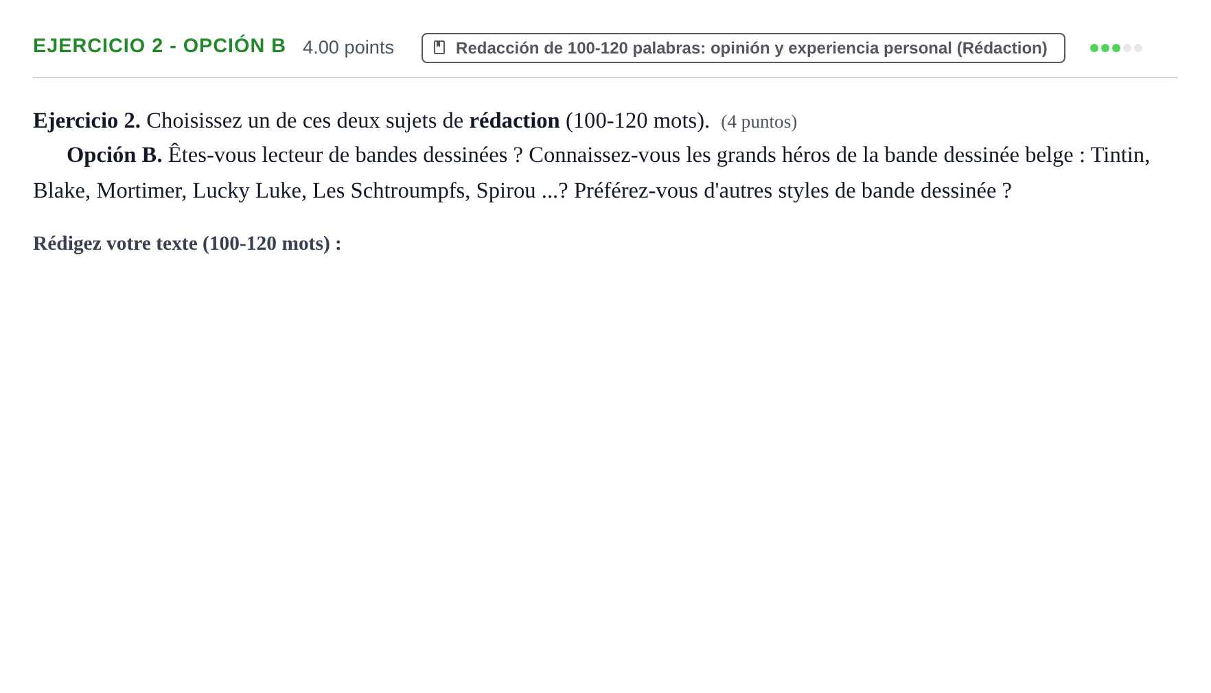 Enunciado: Ejercicio 2 - Opción B · Francés PAU Asturias Extraordinaria 2025