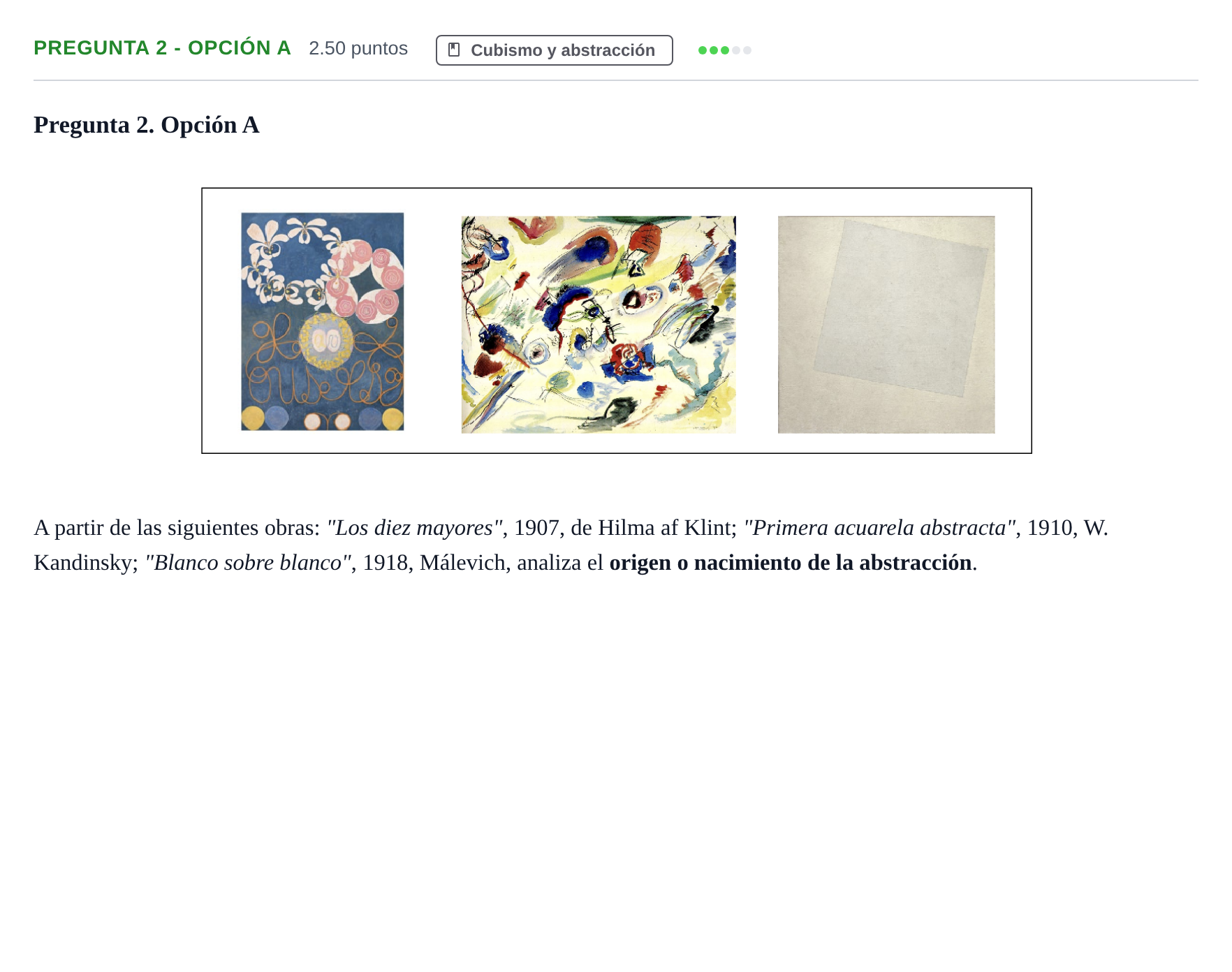 Enunciado: Pregunta 2 - Opción A · Fundamentos Artísticos PAU Asturias Ordinaria 2025