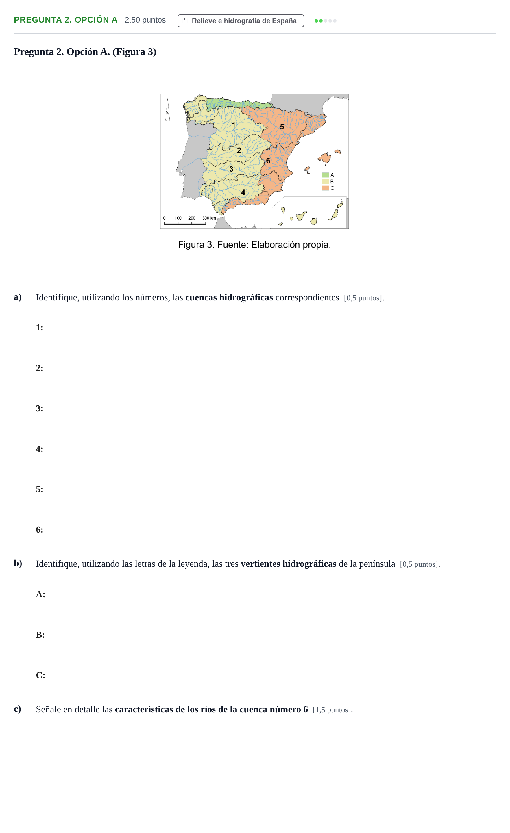 Enunciado: Pregunta 2. Opción A · Geografía PAU Asturias Extraordinaria 2025
