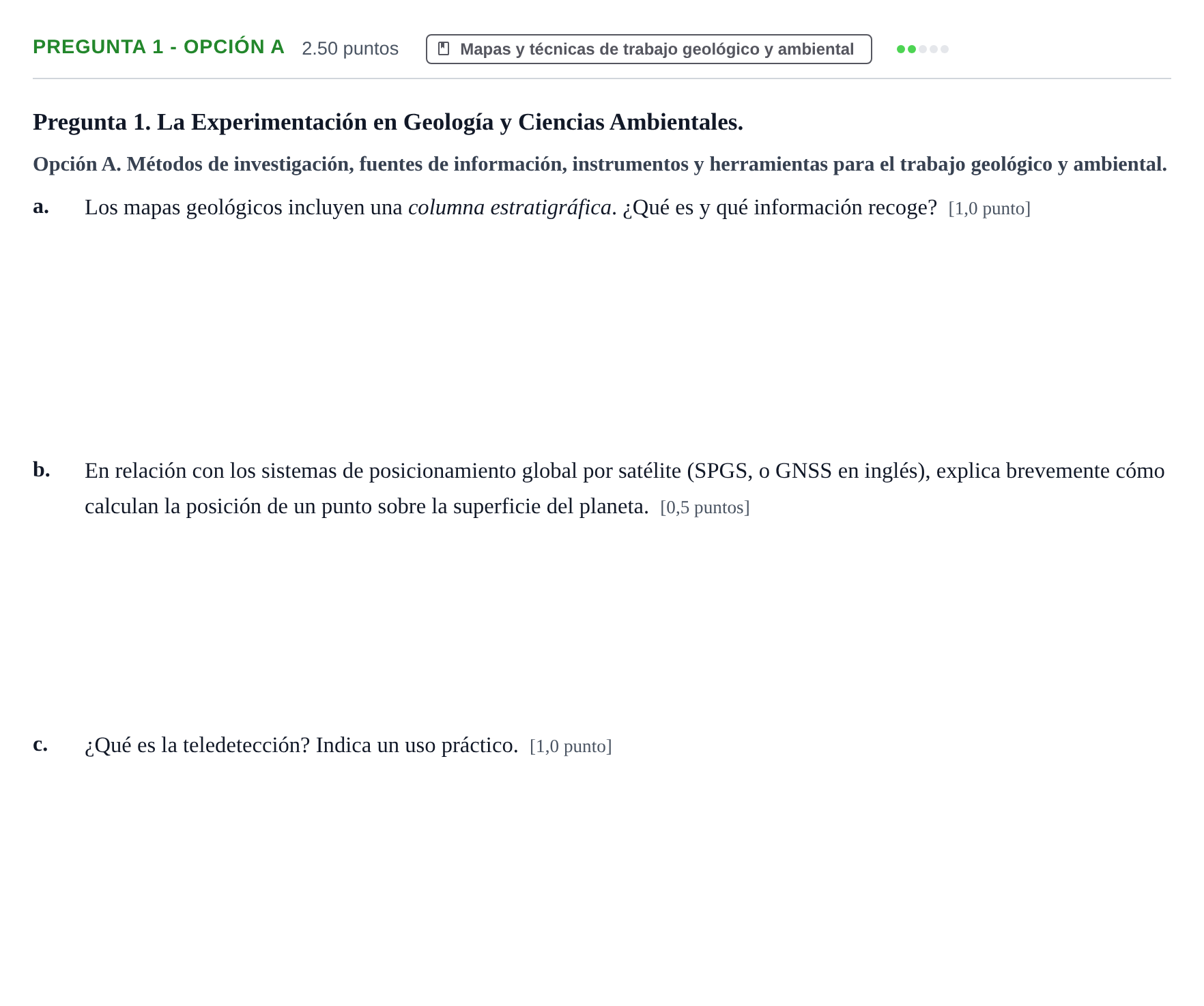 Enunciado: Pregunta 1 - Opción A · Geología y Ciencias Ambientales PAU Asturias Extraordinaria 2025