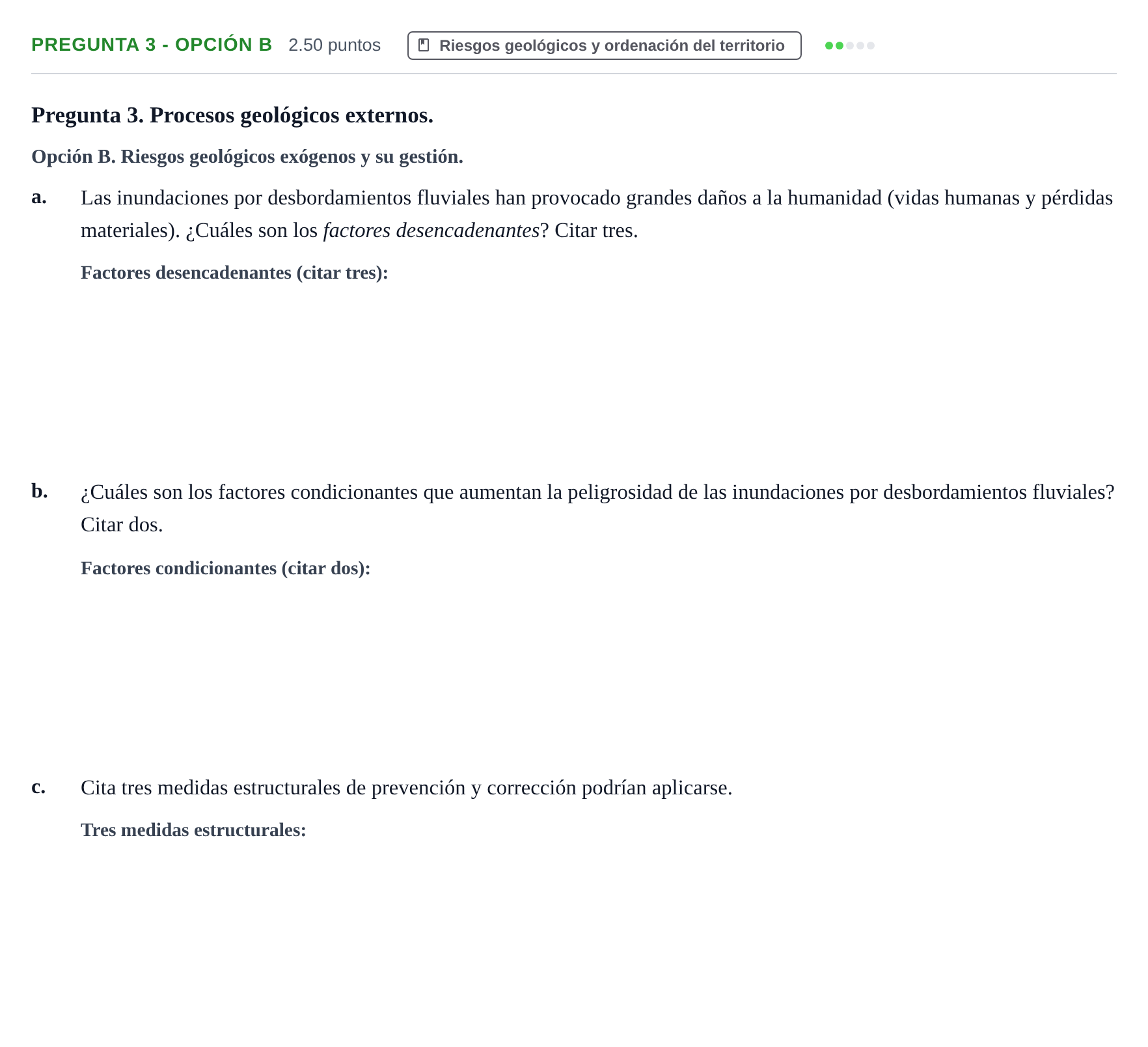 Enunciado: Pregunta 3 - Opción B · Geología y Ciencias Ambientales PAU Asturias Extraordinaria 2025