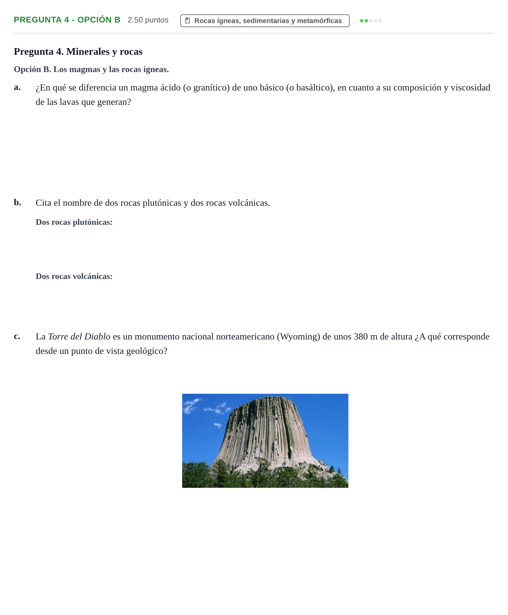Enunciado: Pregunta 4 - Opción B · Geología y Ciencias Ambientales PAU Asturias Extraordinaria 2025
