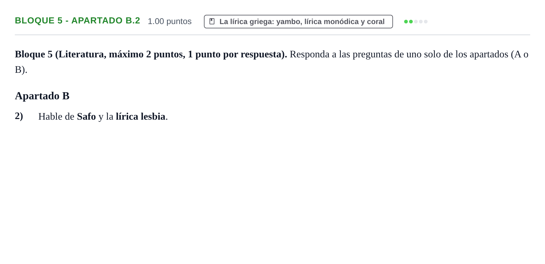 Enunciado: Bloque 5 - Apartado B.2 · Griego II PAU Asturias Extraordinaria 2025