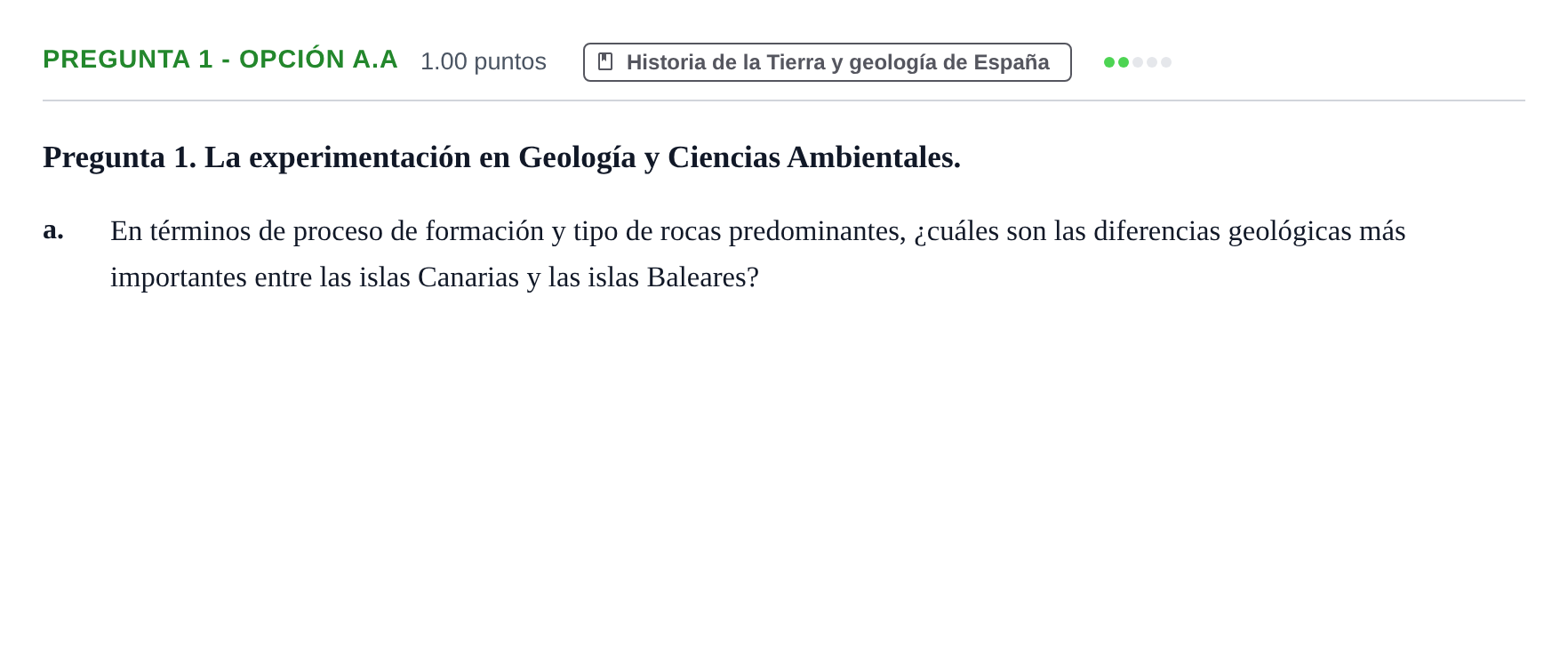 Enunciado: Pregunta 1 - Opción A.a · Geología y Ciencias Ambientales PAU Asturias Ordinaria 2025