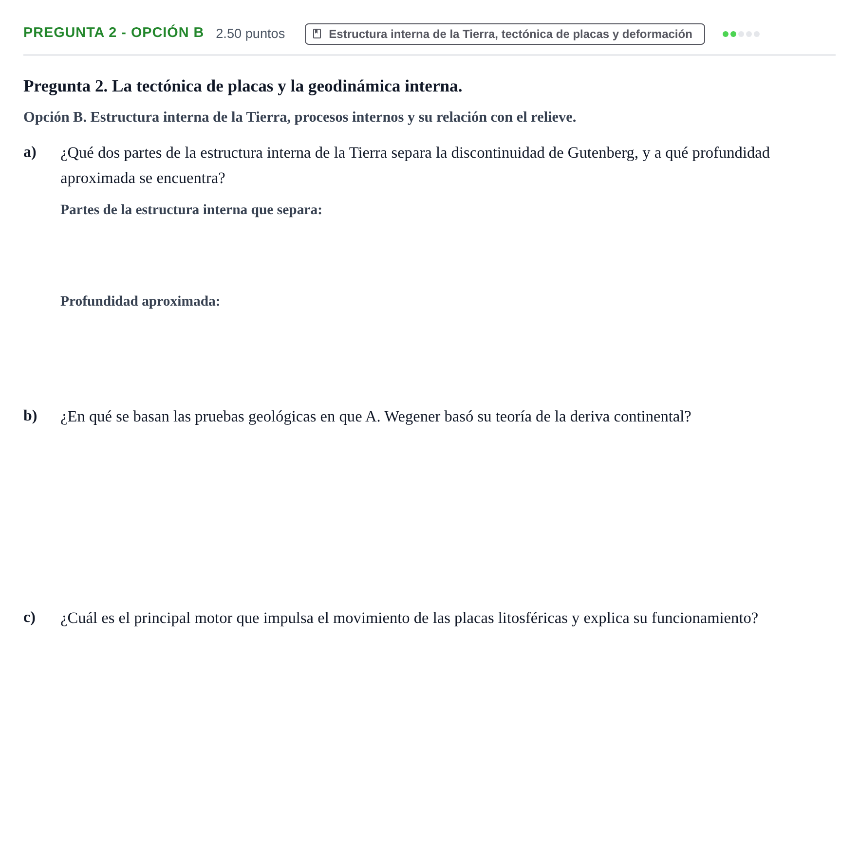 Enunciado: Pregunta 2 - Opción B · Geología y Ciencias Ambientales PAU Asturias Ordinaria 2025