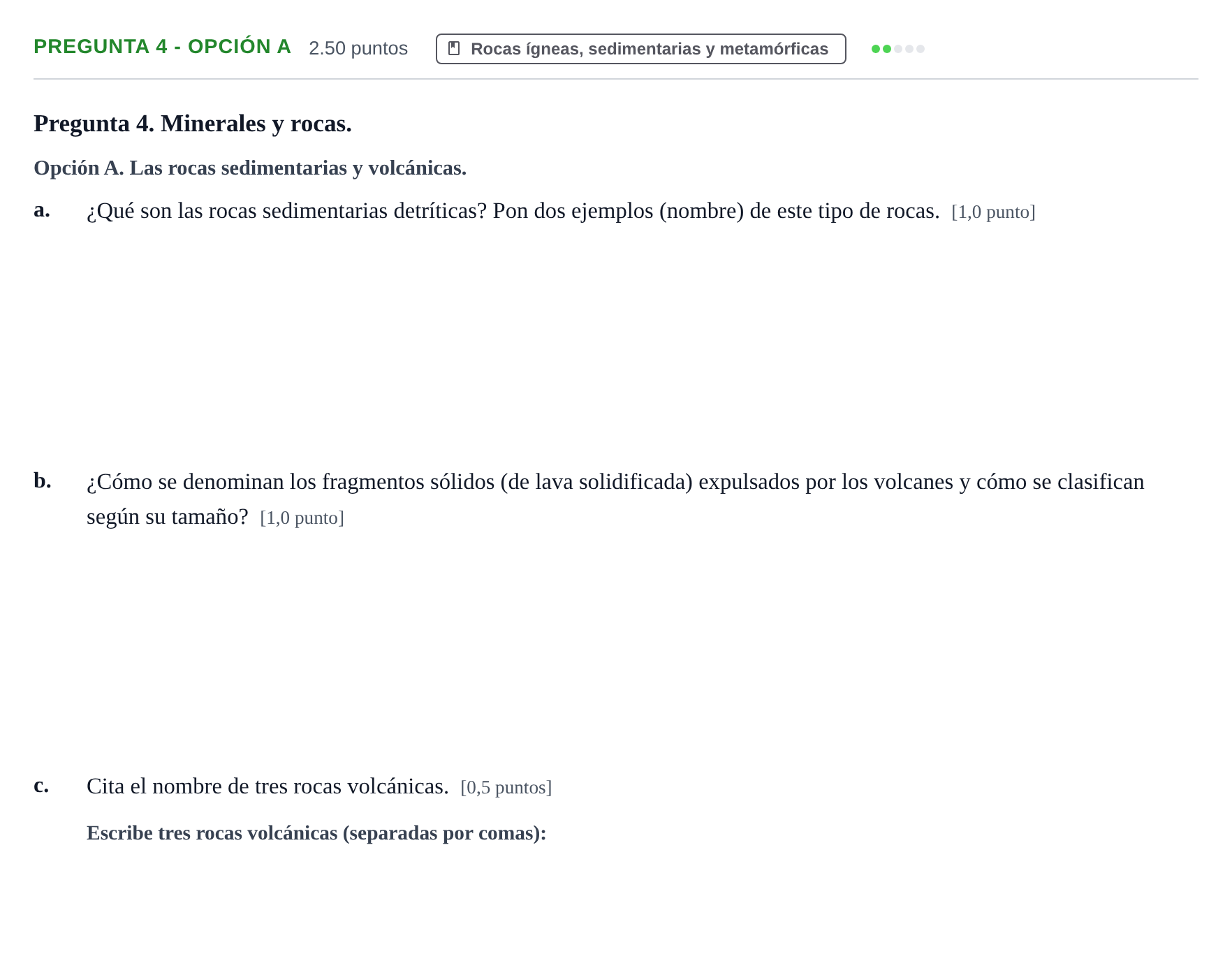 Enunciado: Pregunta 4 - Opción A · Geología y Ciencias Ambientales PAU Asturias Ordinaria 2025