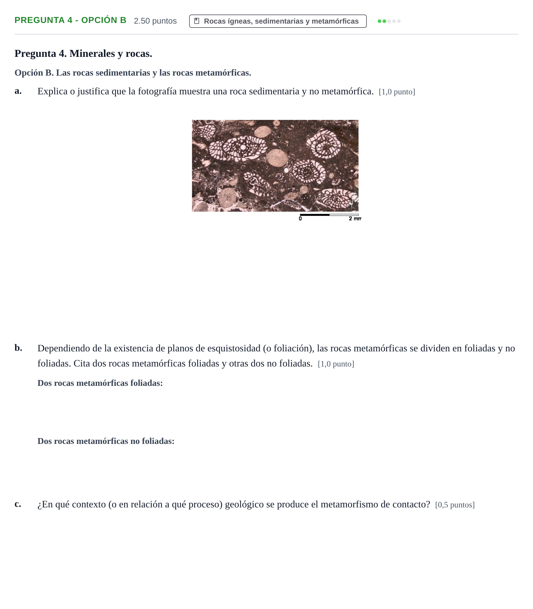 Enunciado: Pregunta 4 - Opción B · Geología y Ciencias Ambientales PAU Asturias Ordinaria 2025